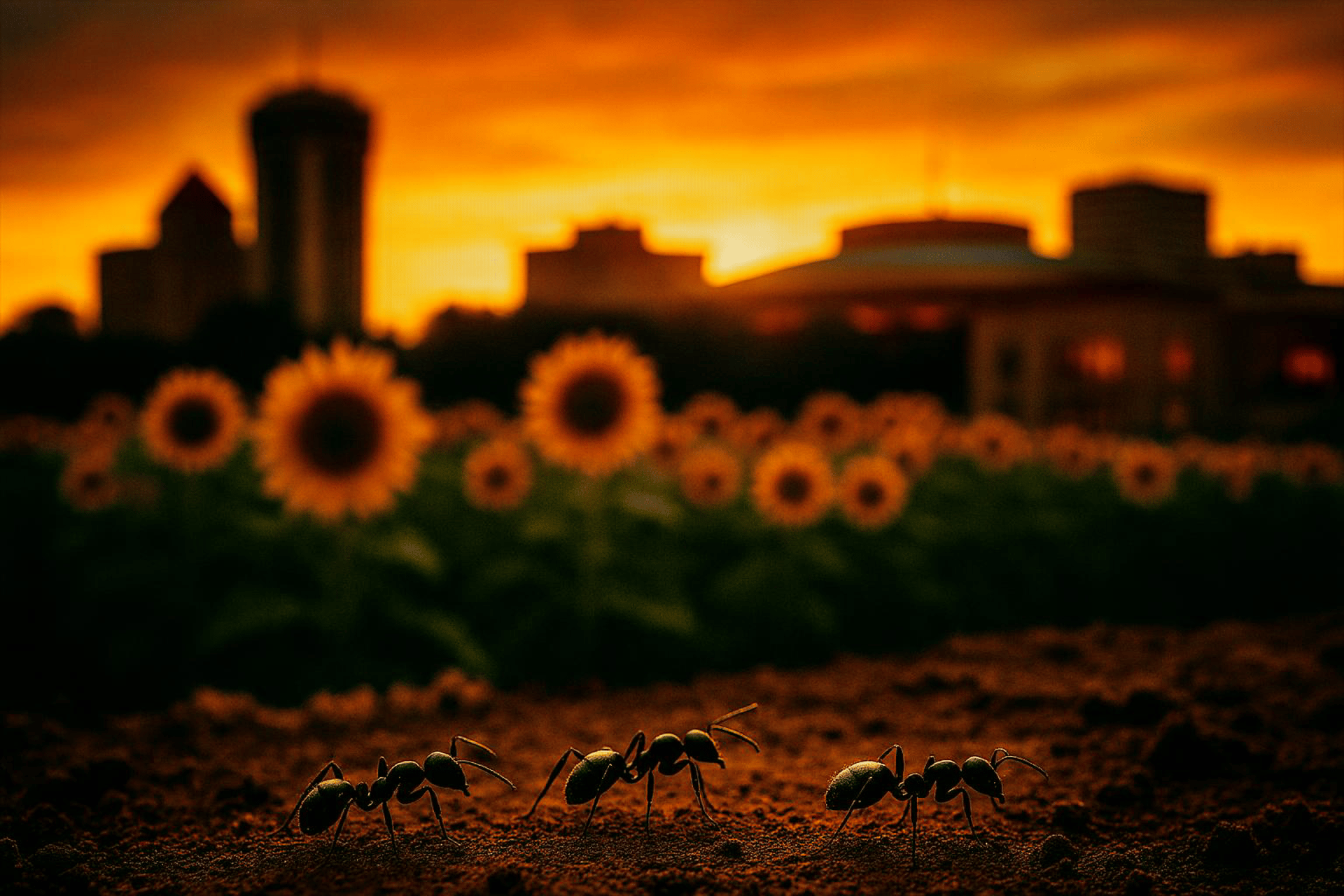 TREAT PEST CONTROL SERVICE BACKGROUND OF KANSAS SUNSET AND ANTS
