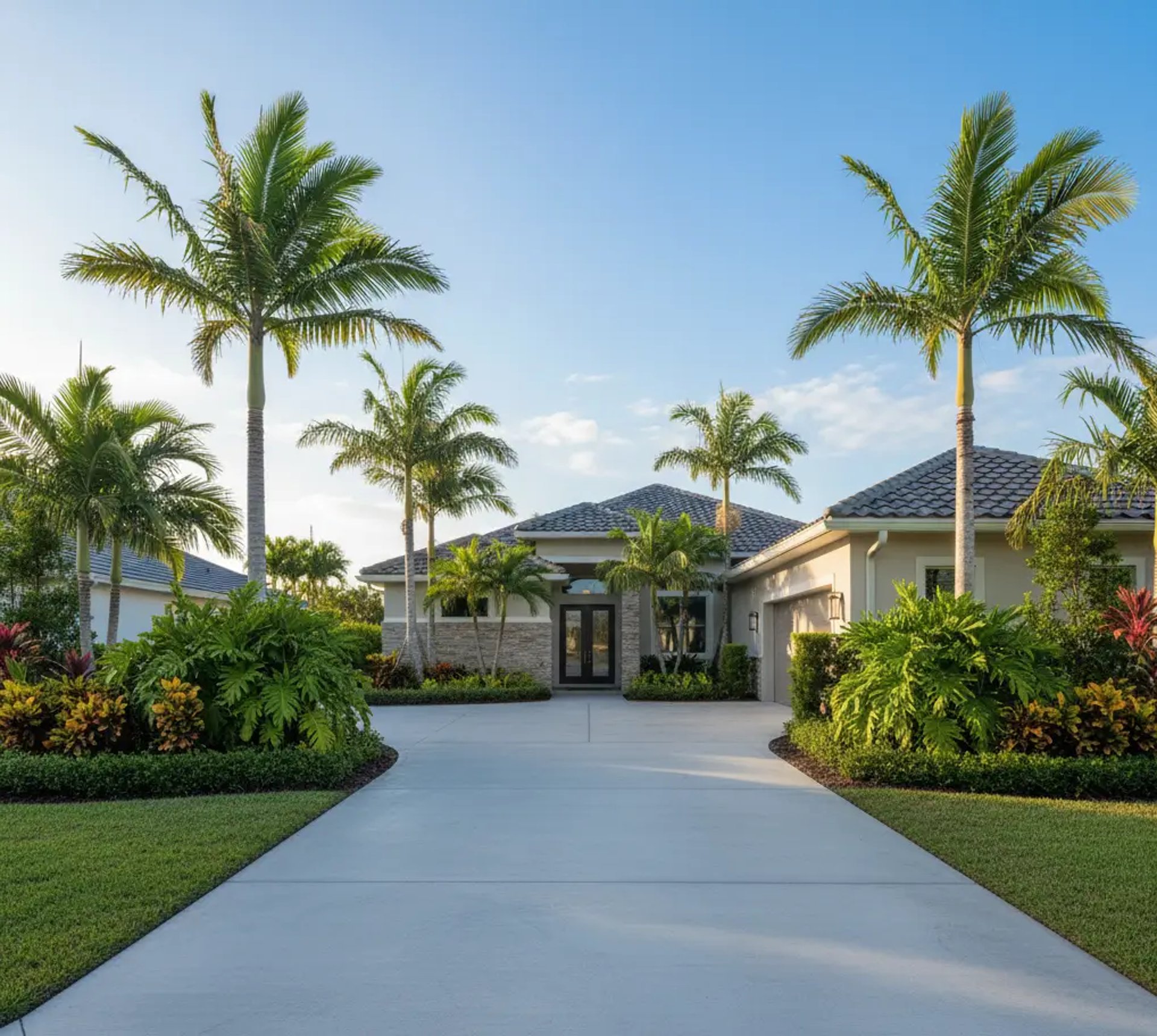 Concrete Driveway surrounded with clean green landscape in Plantation, FL