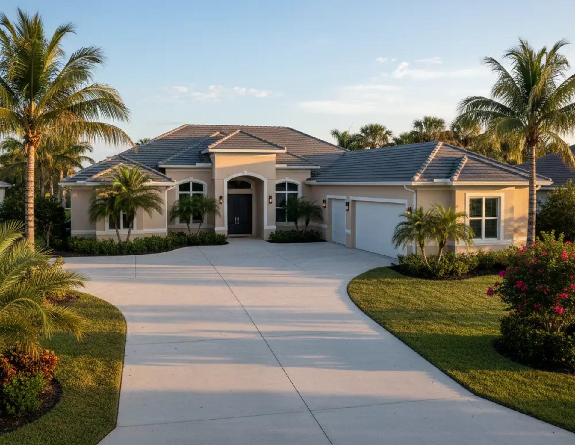 House in Florida with a big concrete driveway