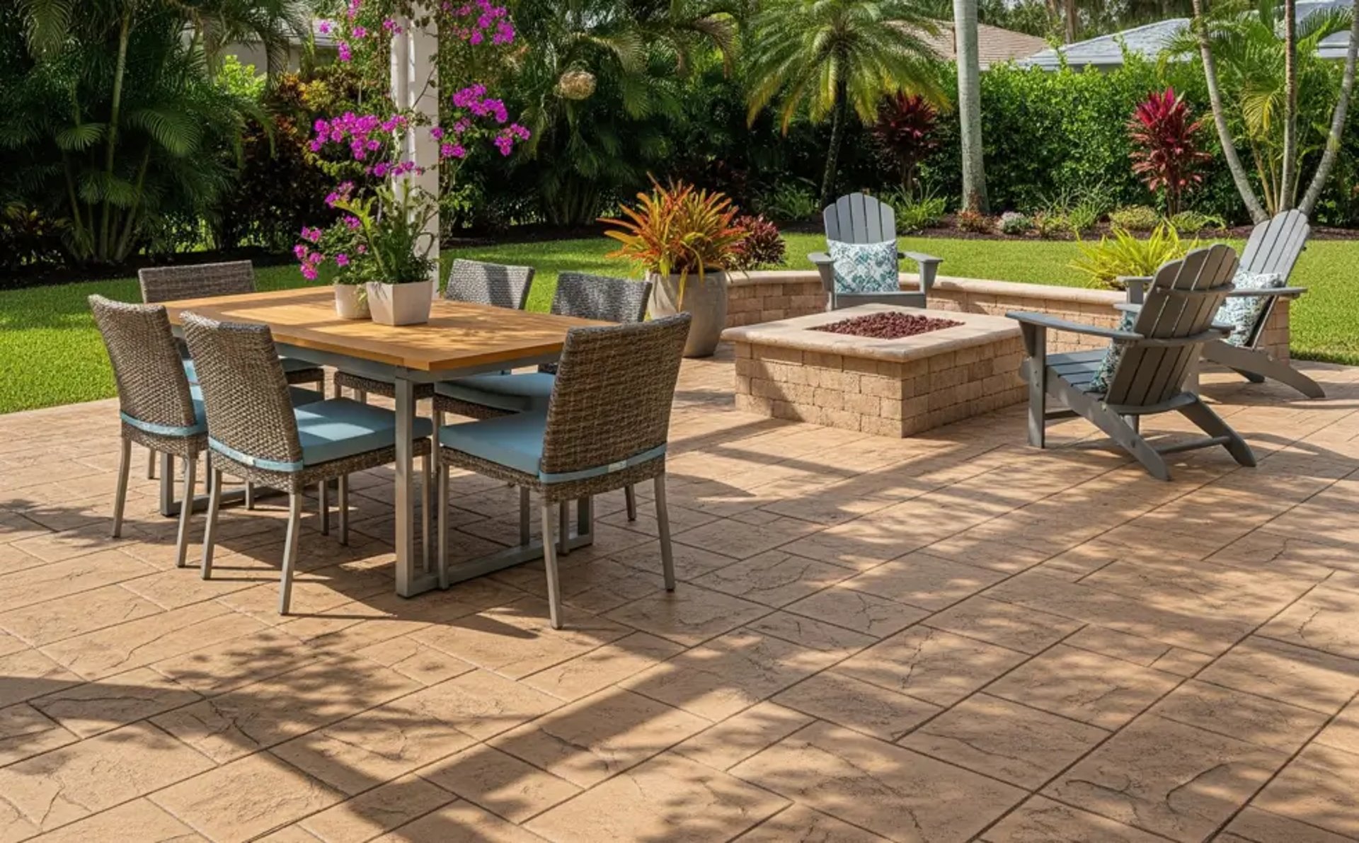 Stamped Concrete Patio with fire pit in Plantation FL