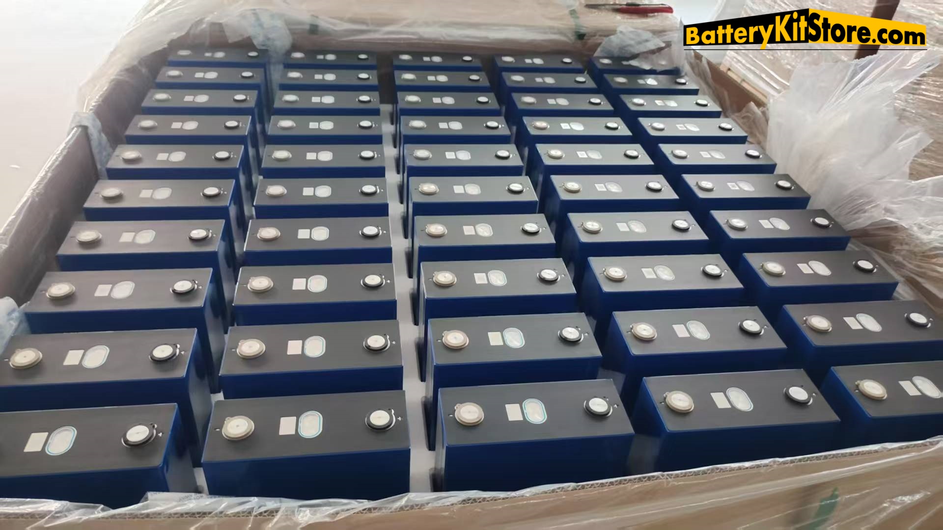 a box of LiFePO4 prismatic battery cells