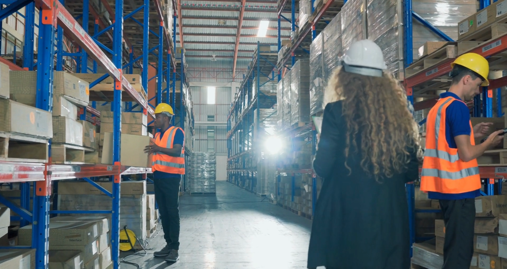 seven construction workers standing on white field