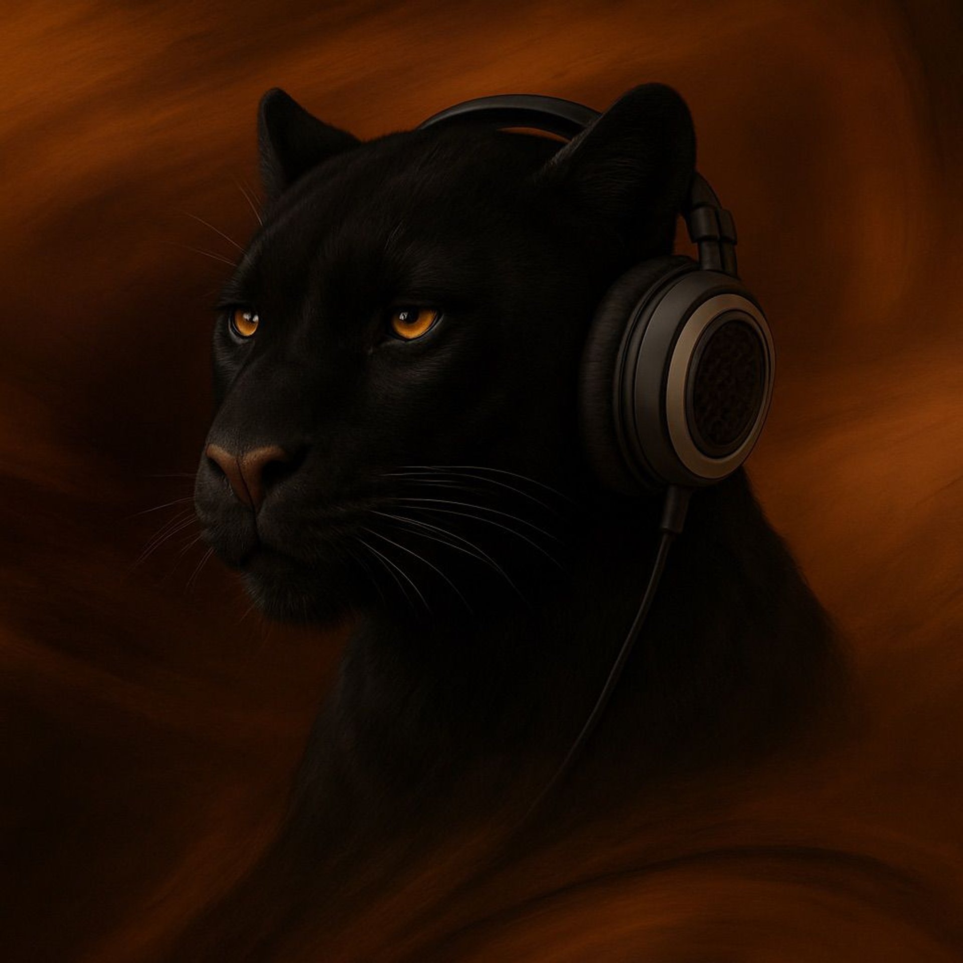 A close-up of a black panther's face.