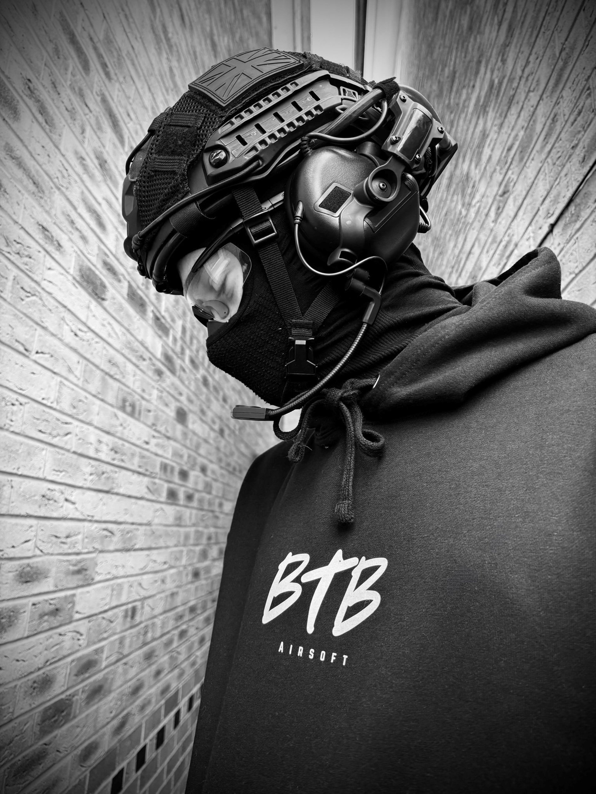 Me in my tactical helmet wearing the BTB hoody