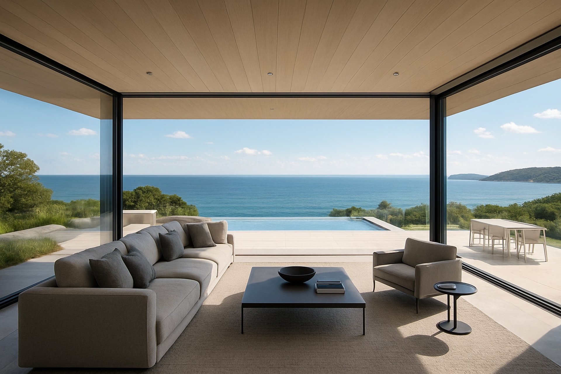 a rendering of a modern house with a swimming pool