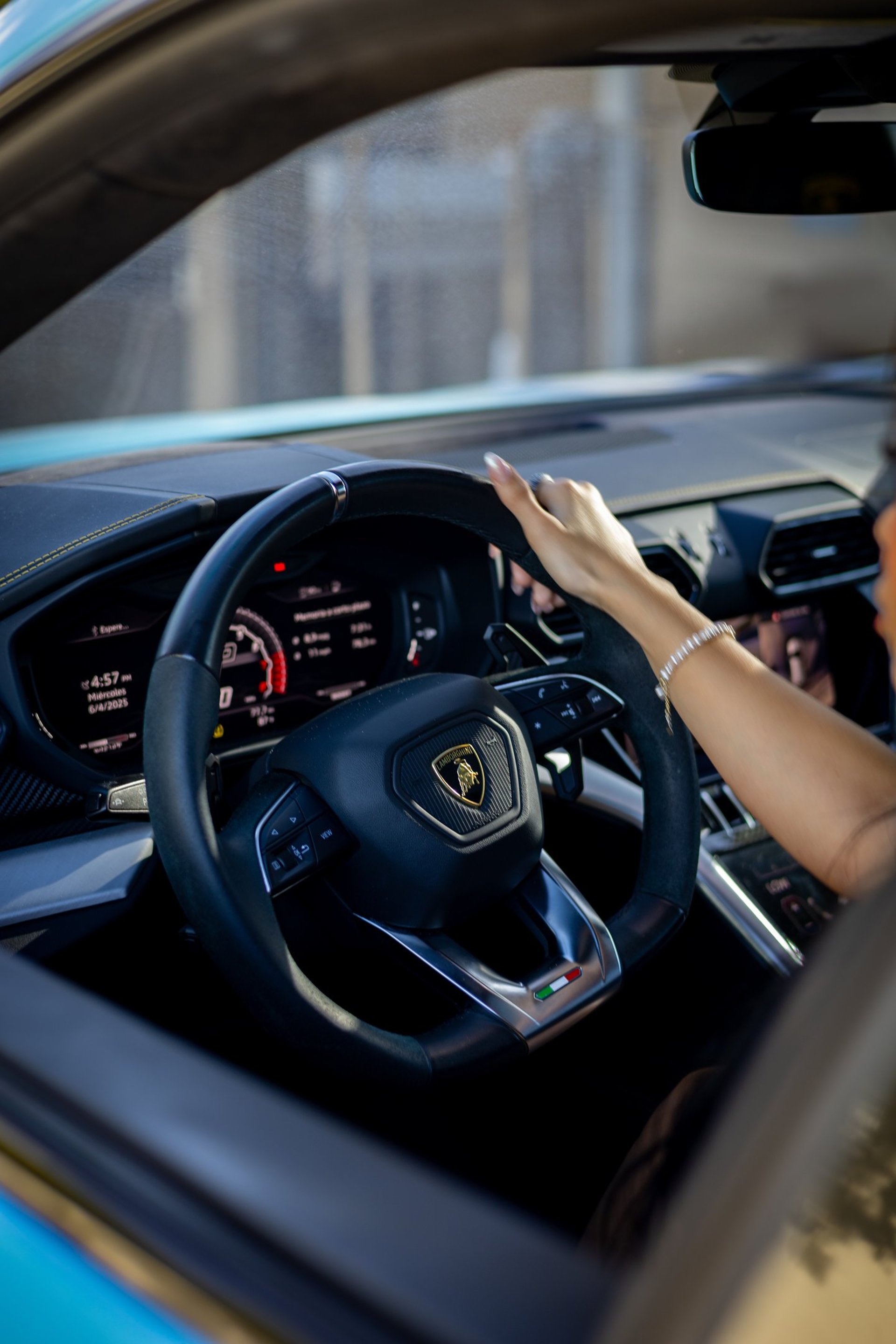 black and red steering wheel
