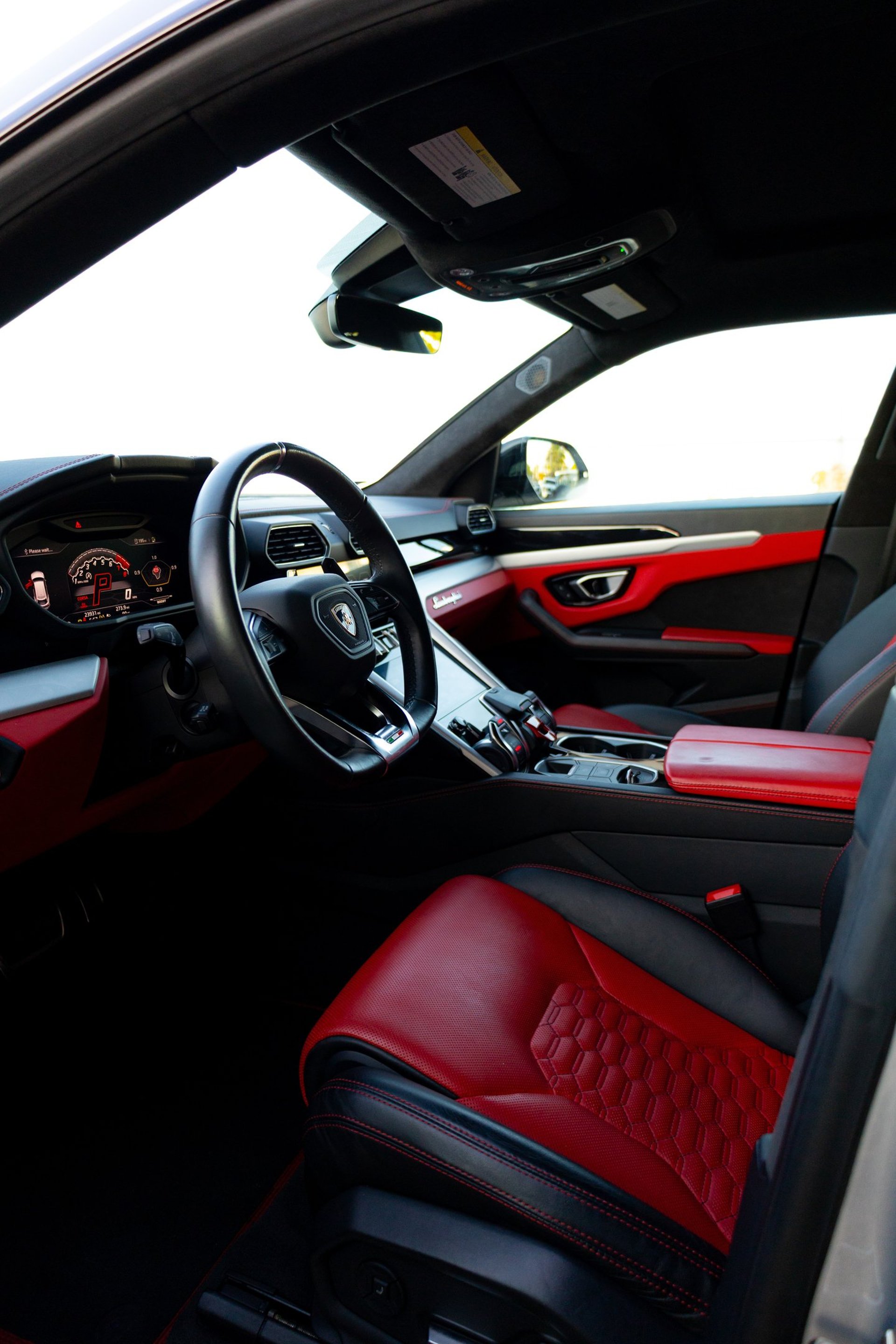 black and red steering wheel