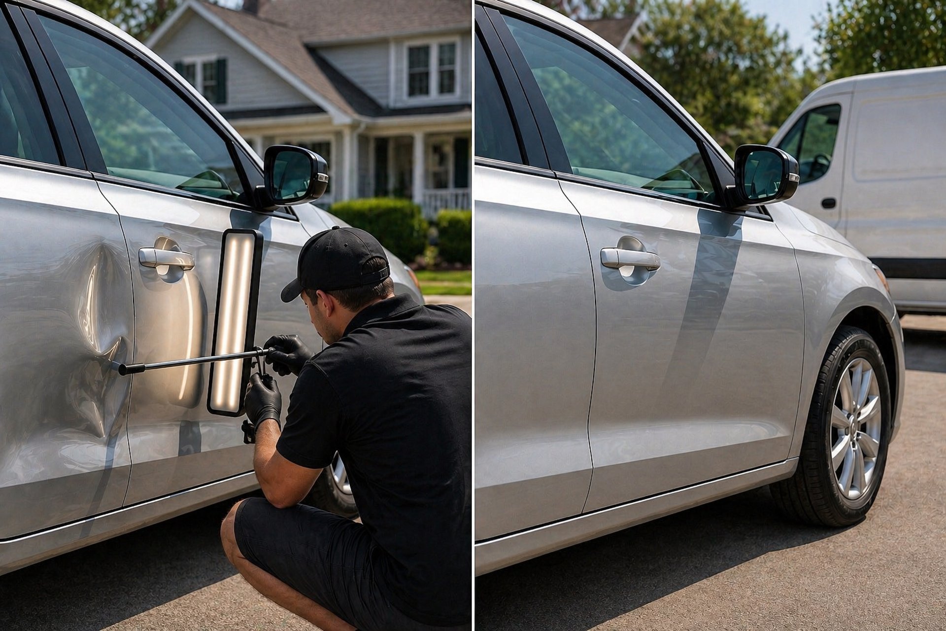 dent repair showing cost difference between body shop and mobile PDR by Adroit Dent Repair in Northern Virginia