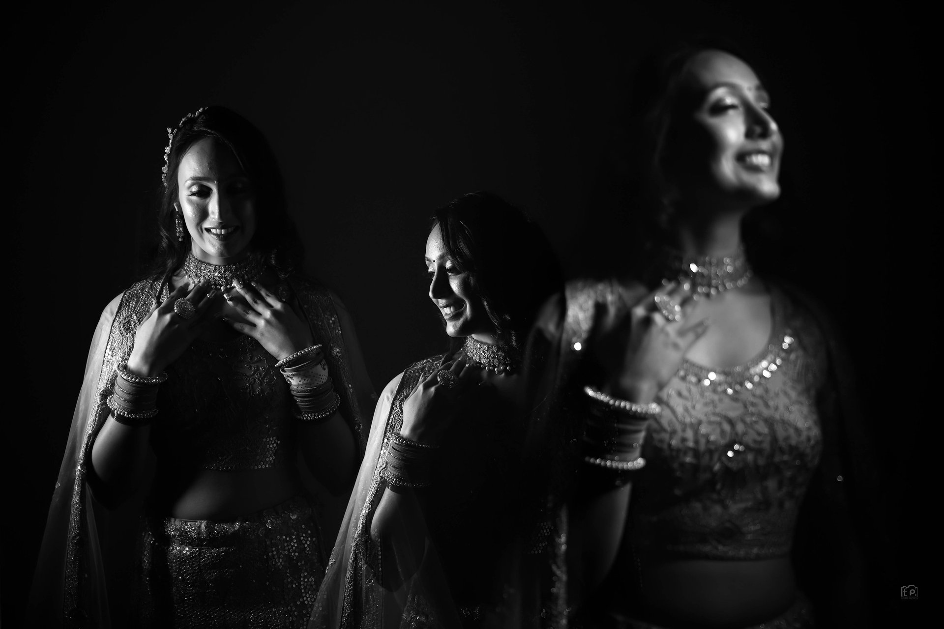 Multiple exposure bridal portrait capturing the wedding entrance