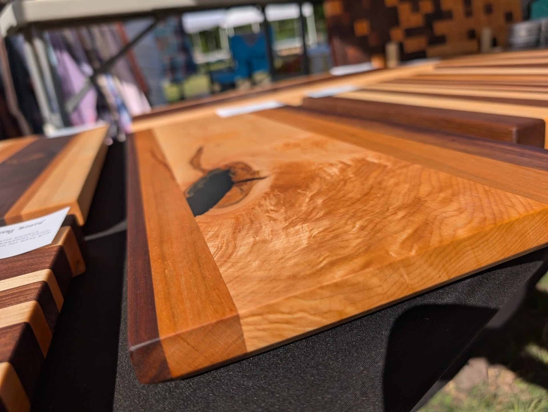 serving and charcuterie boards made from salvaged wood with inlays