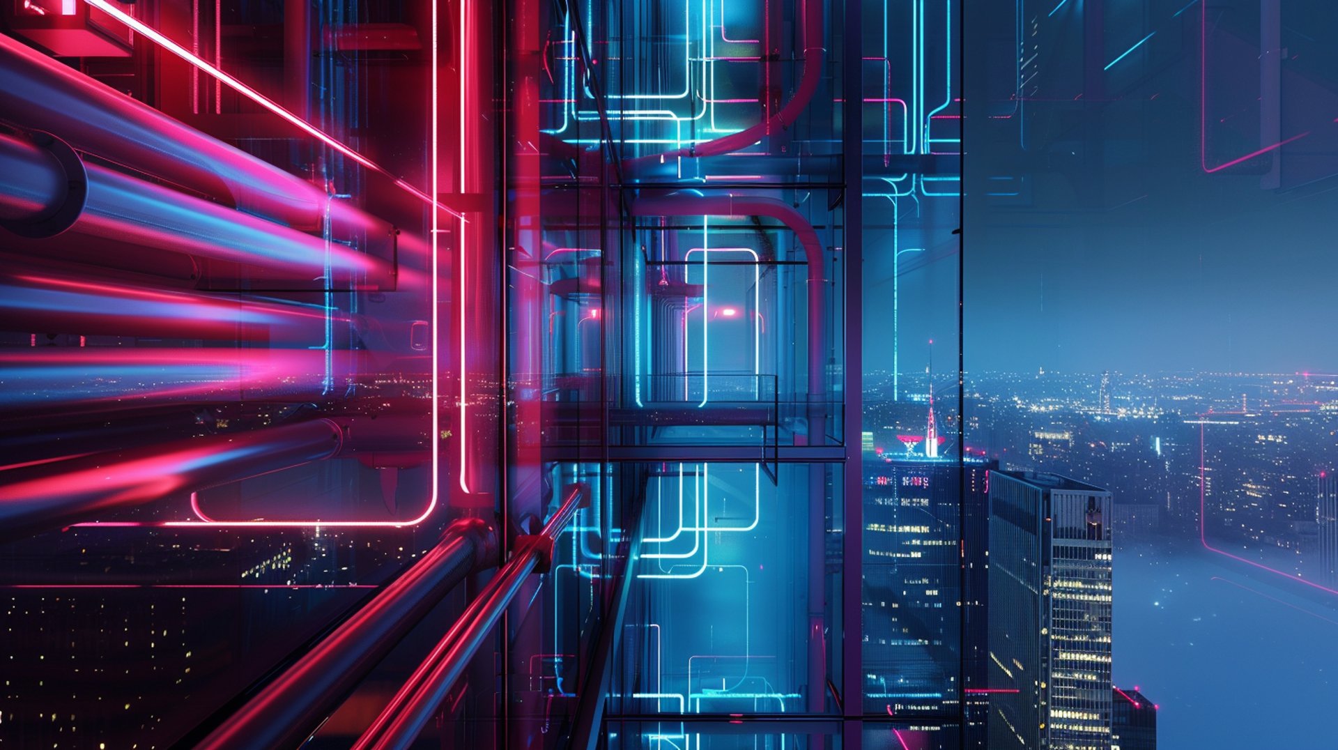 an abstract photo of a curved building with a blue sky in the background