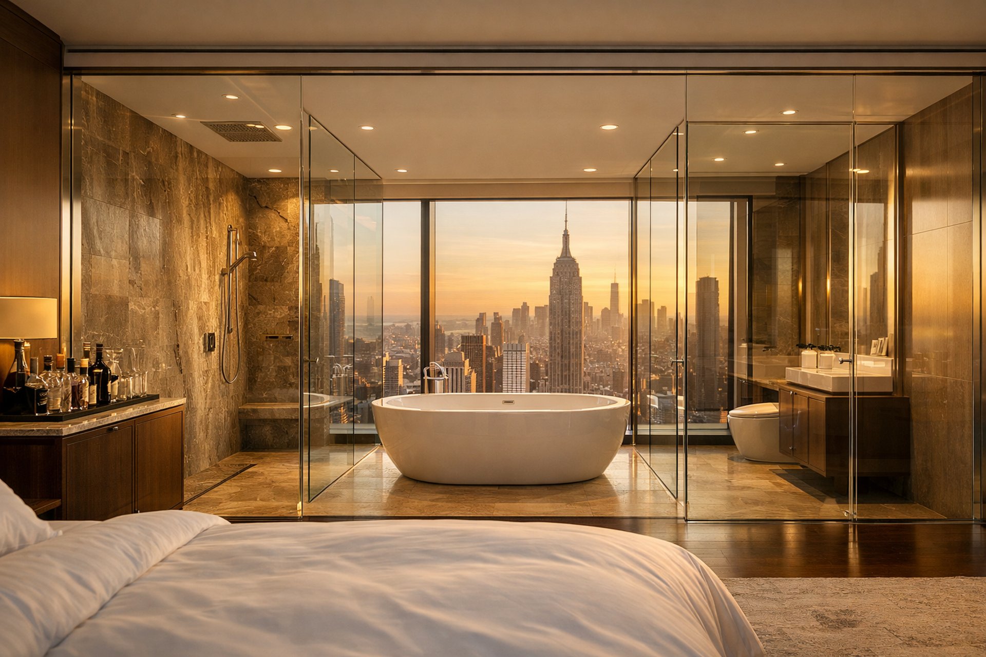 Luxury-Bathroom- switchableglass Tub-+-Shower-Glass-opaque- Clear-Mode