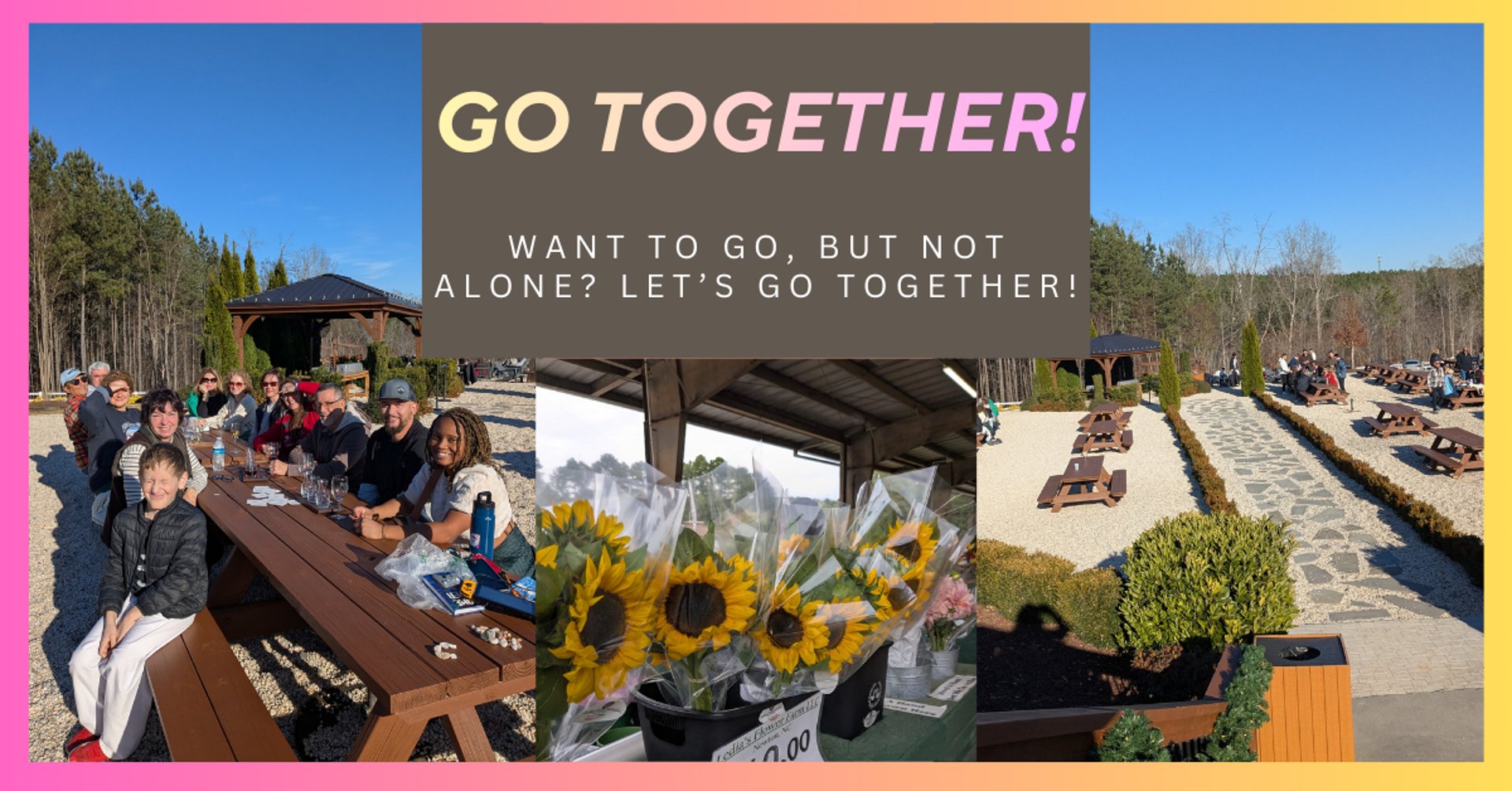 a group of people standing around each other