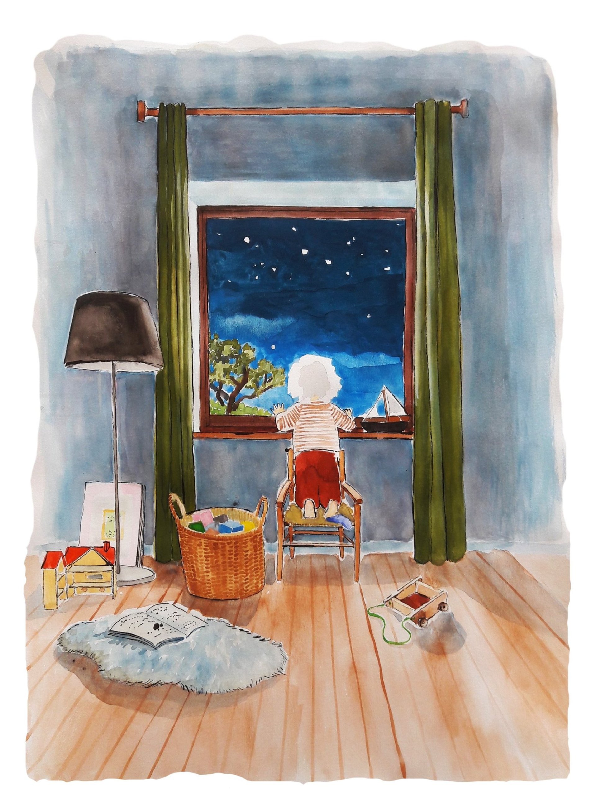 watching stars; watercolour on paper