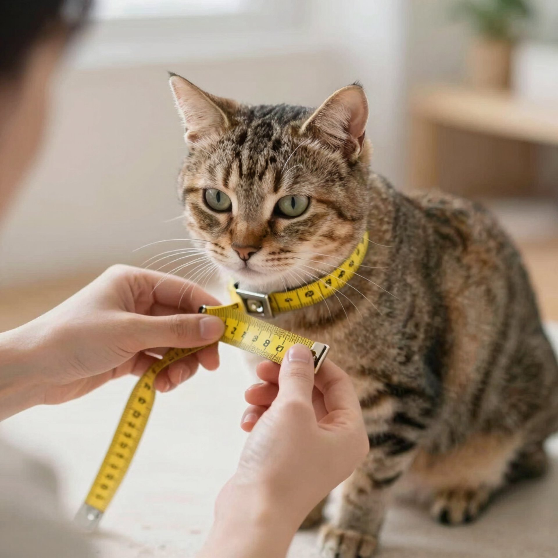 Persona tomando medidas a un gato