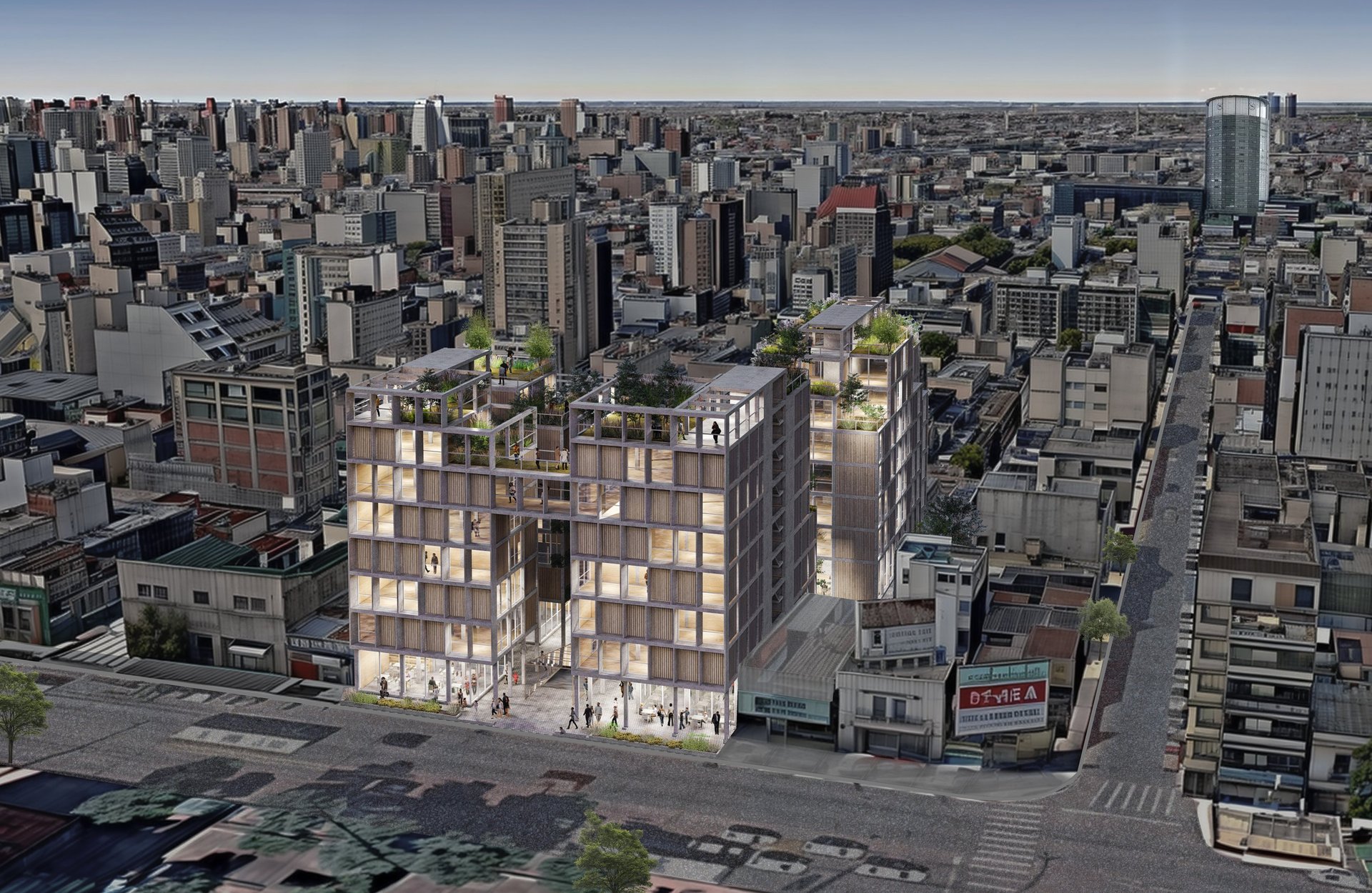 an abstract photo of a curved building with a blue sky in the background
