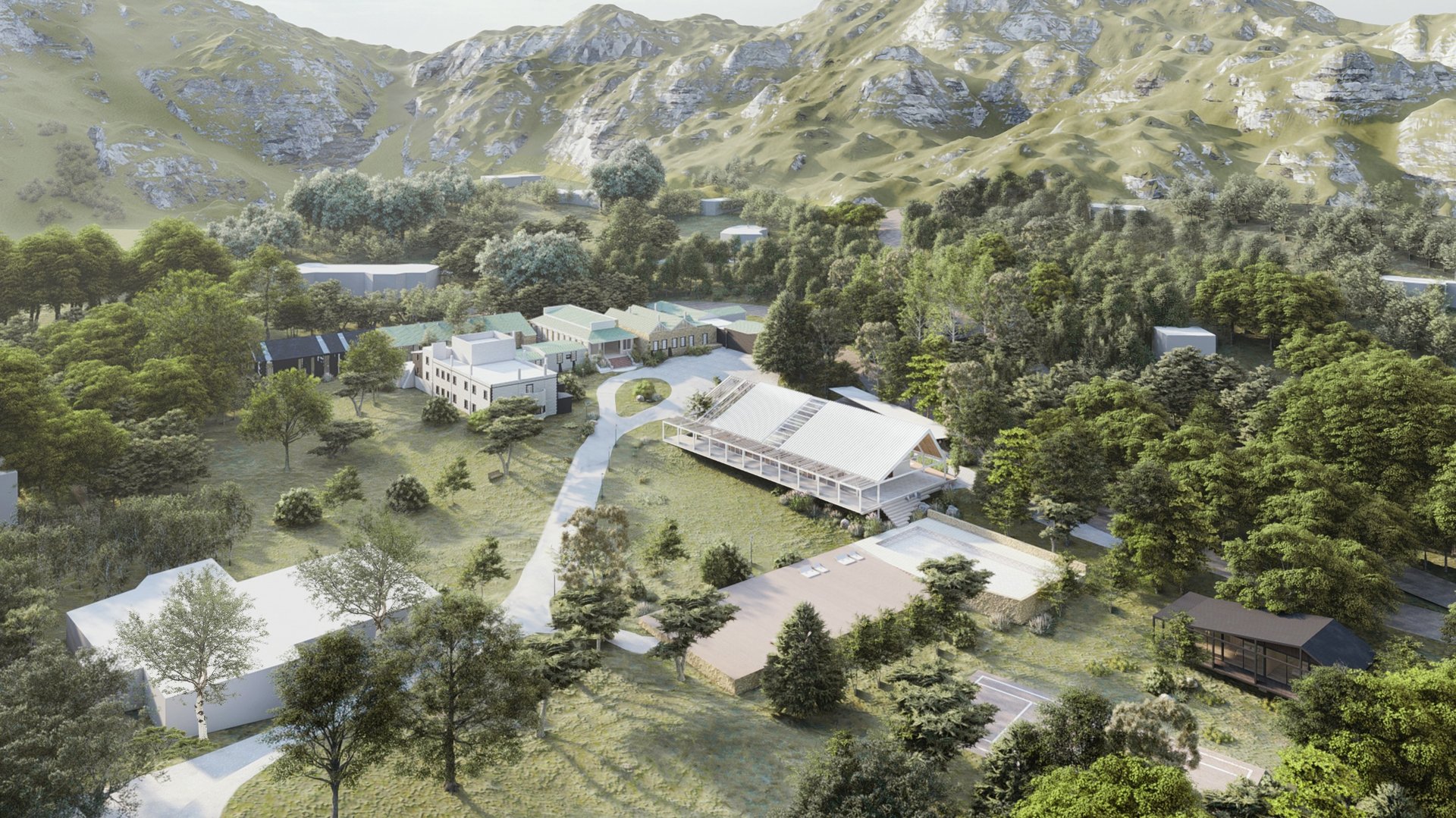 an abstract photo of a curved building with a blue sky in the background