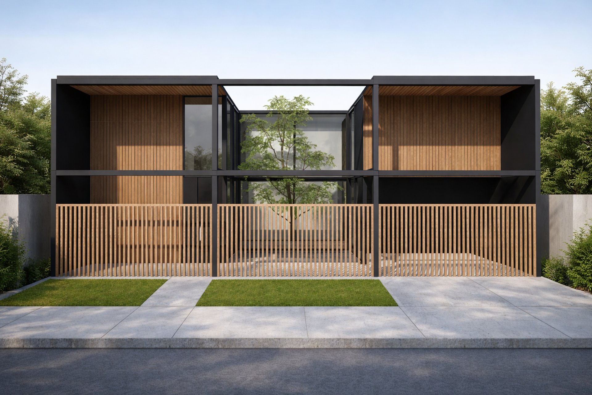 an abstract photo of a curved building with a blue sky in the background