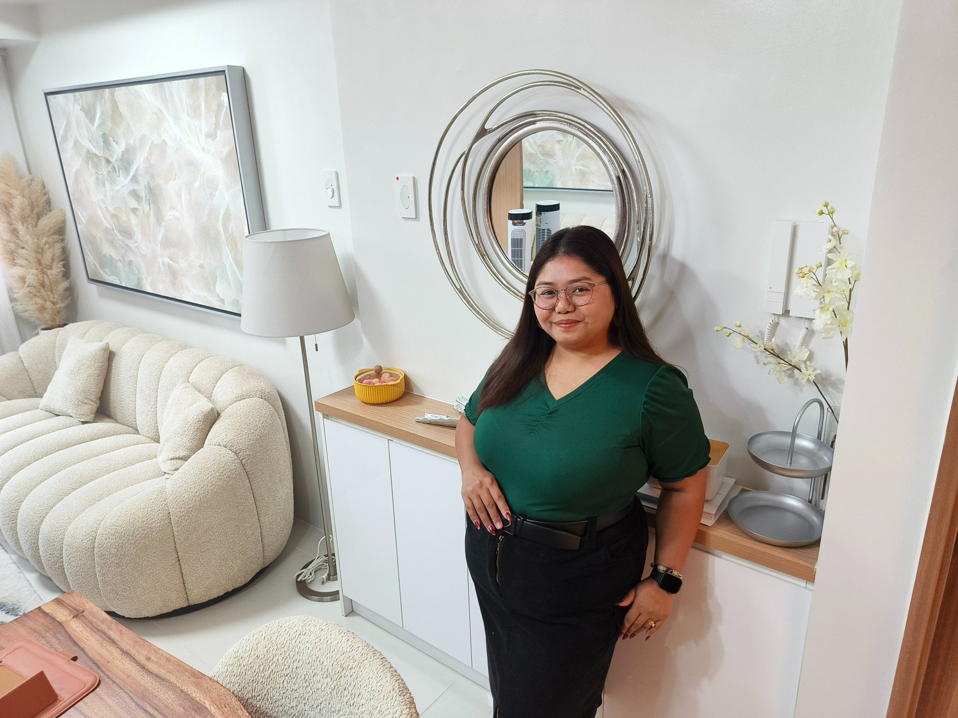an abstract photo of a curved building with a blue sky in the background