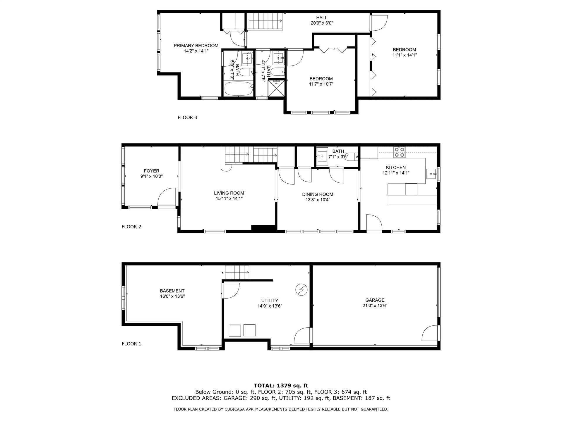 Real estate multi-level floor plan with bedroom, kitchen, and living areas