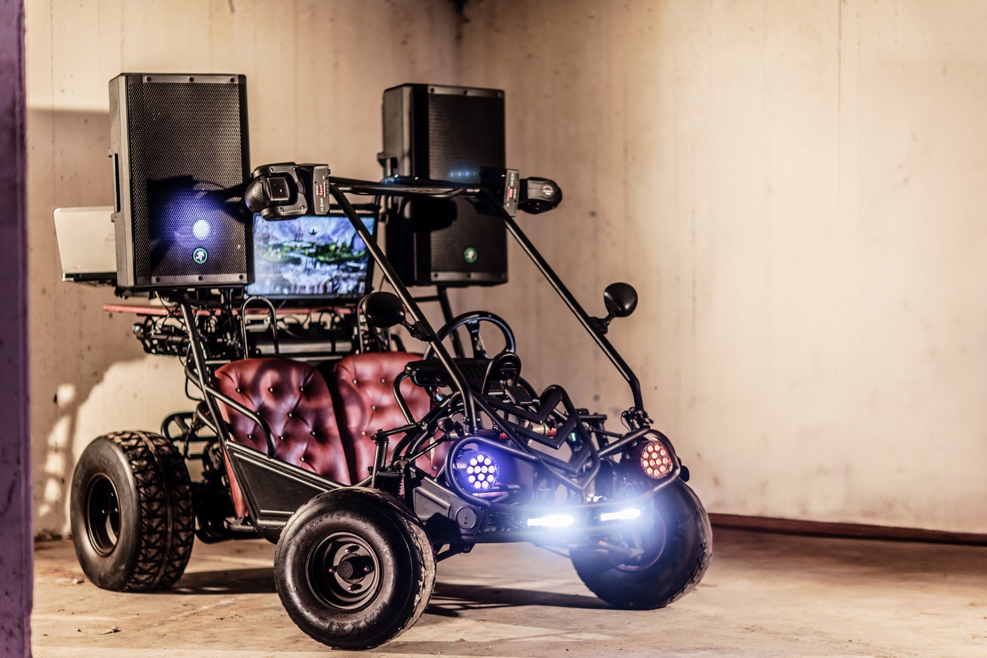 black and brown leather padded tub sofa