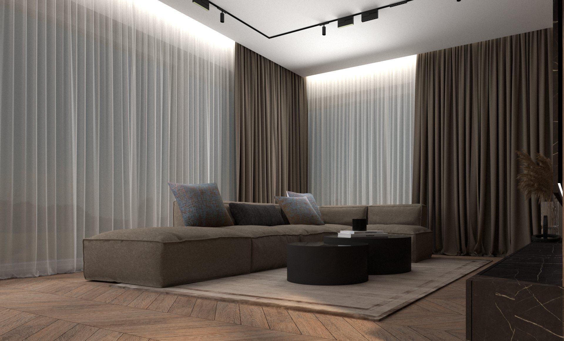 an abstract photo of a curved building with a blue sky in the background