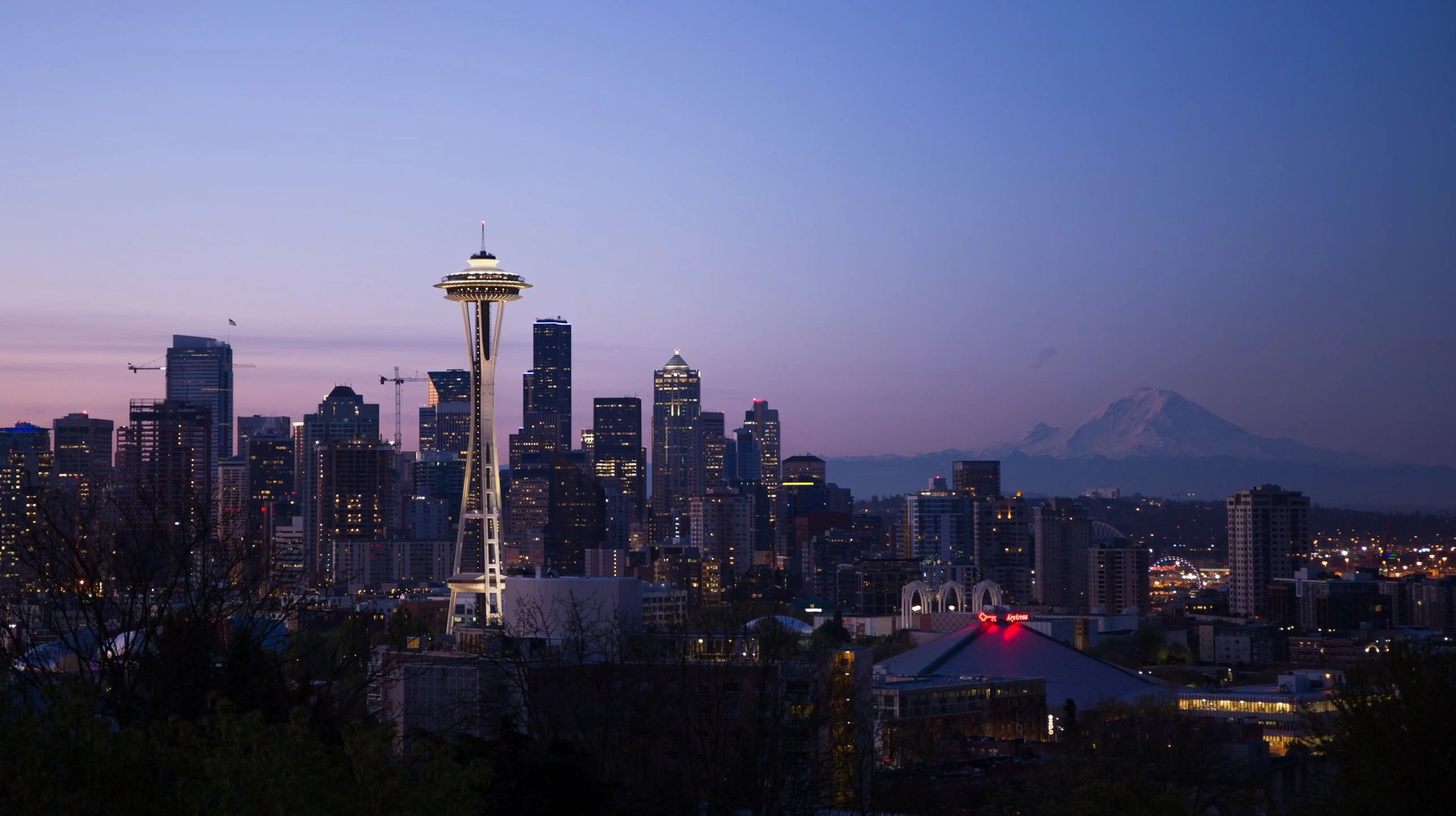 Seattle Skyline wit Space Needle and Mount Rainier in the background