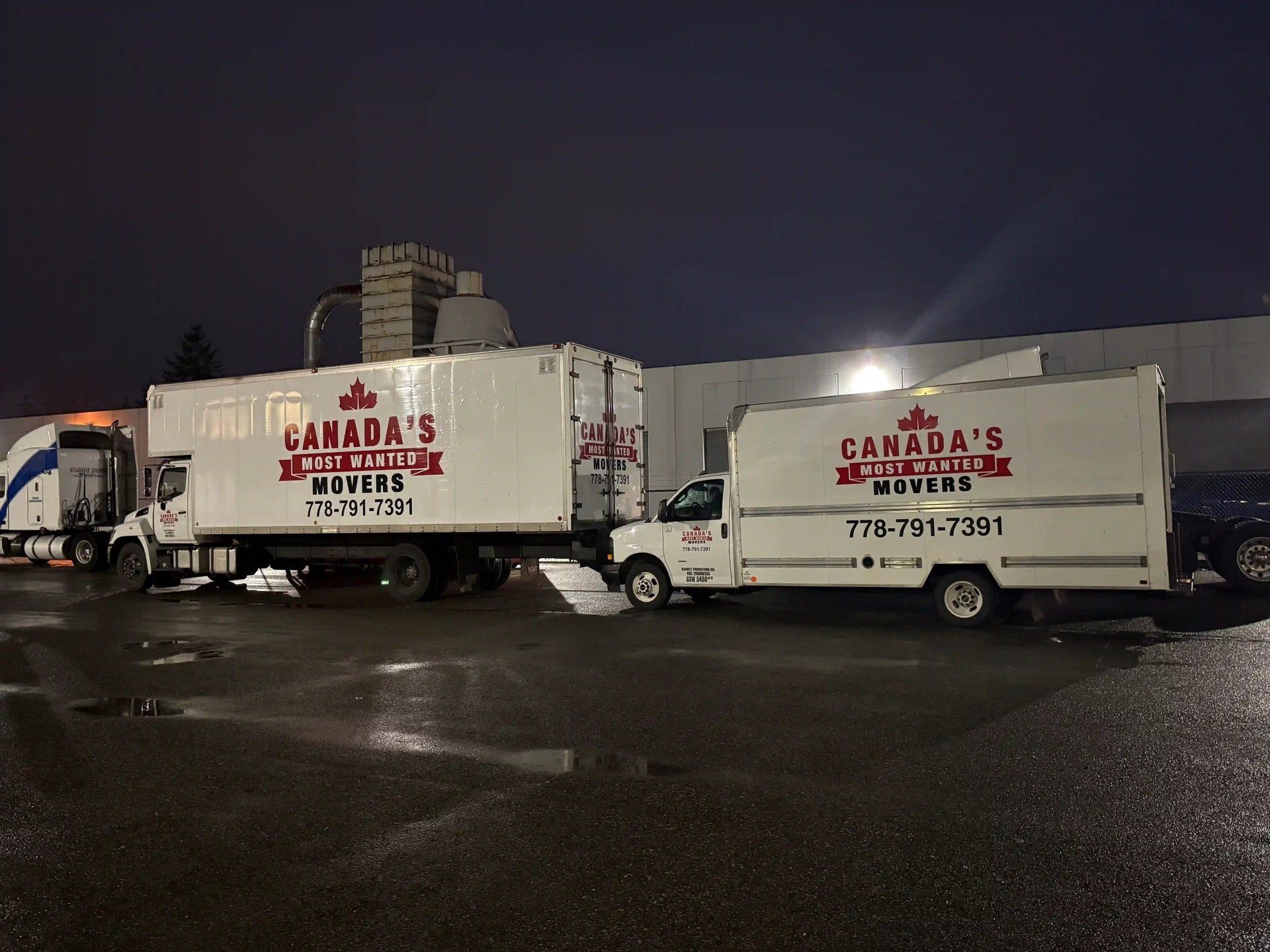 Canada’s Most Wanted Movers truck positioned outside a large brick home for a residential move in Langley..