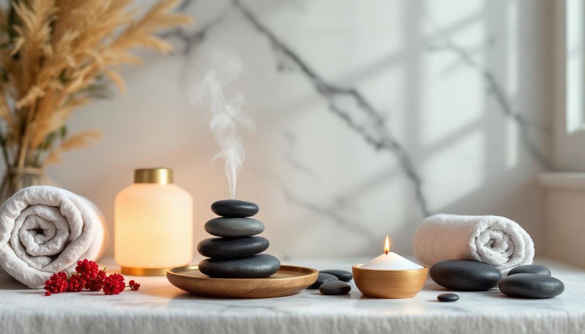 Rincón de spa en casa con aromaterapia, mindfulness y decoración elegante