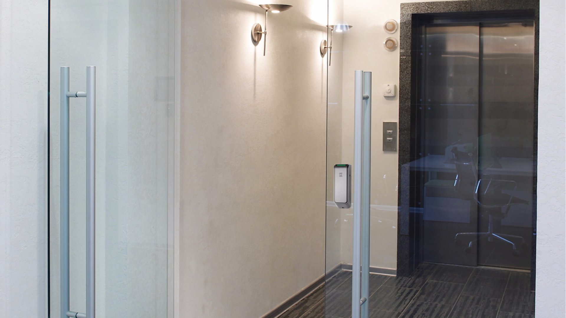 Access control reader mounted on the side, enabling secure entry using proximity or smart card credentials