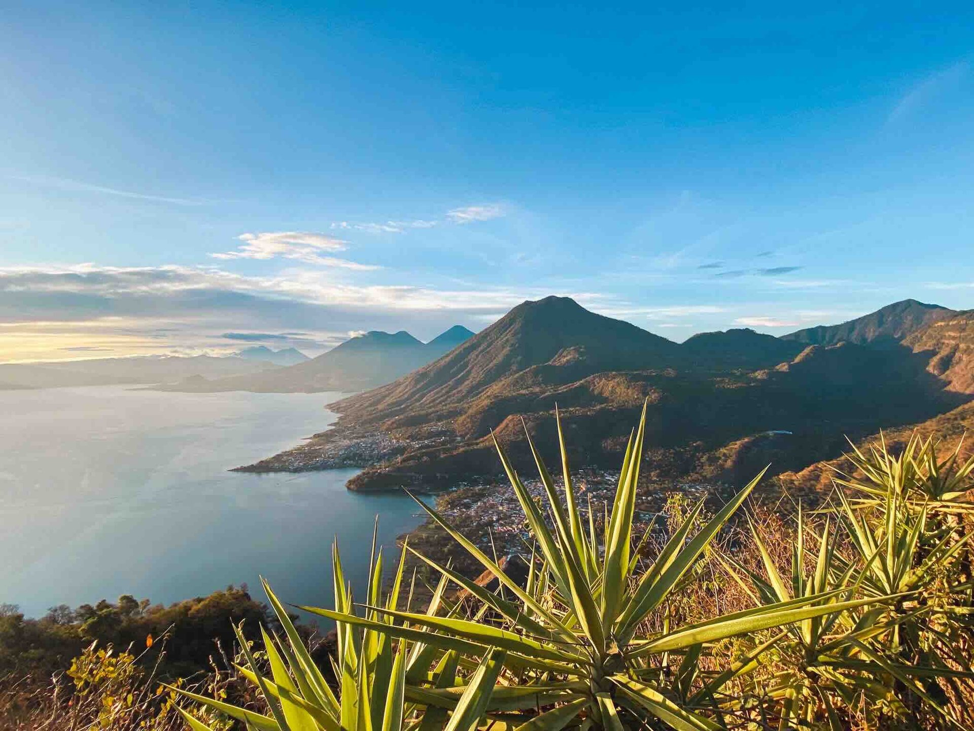 Sunrise view over Lake Atitlán from the highlands.