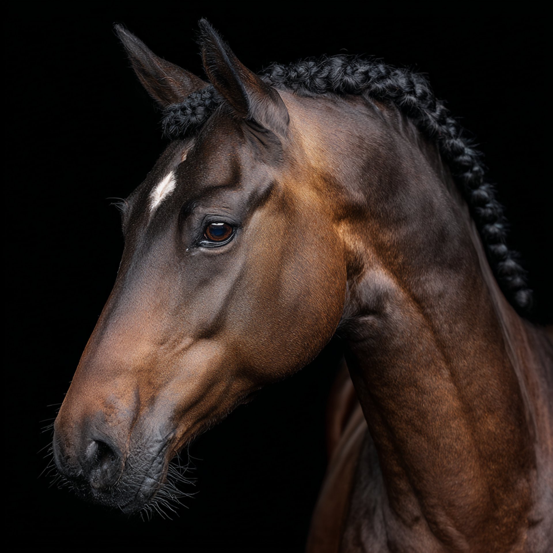 brown horse with black leather strap