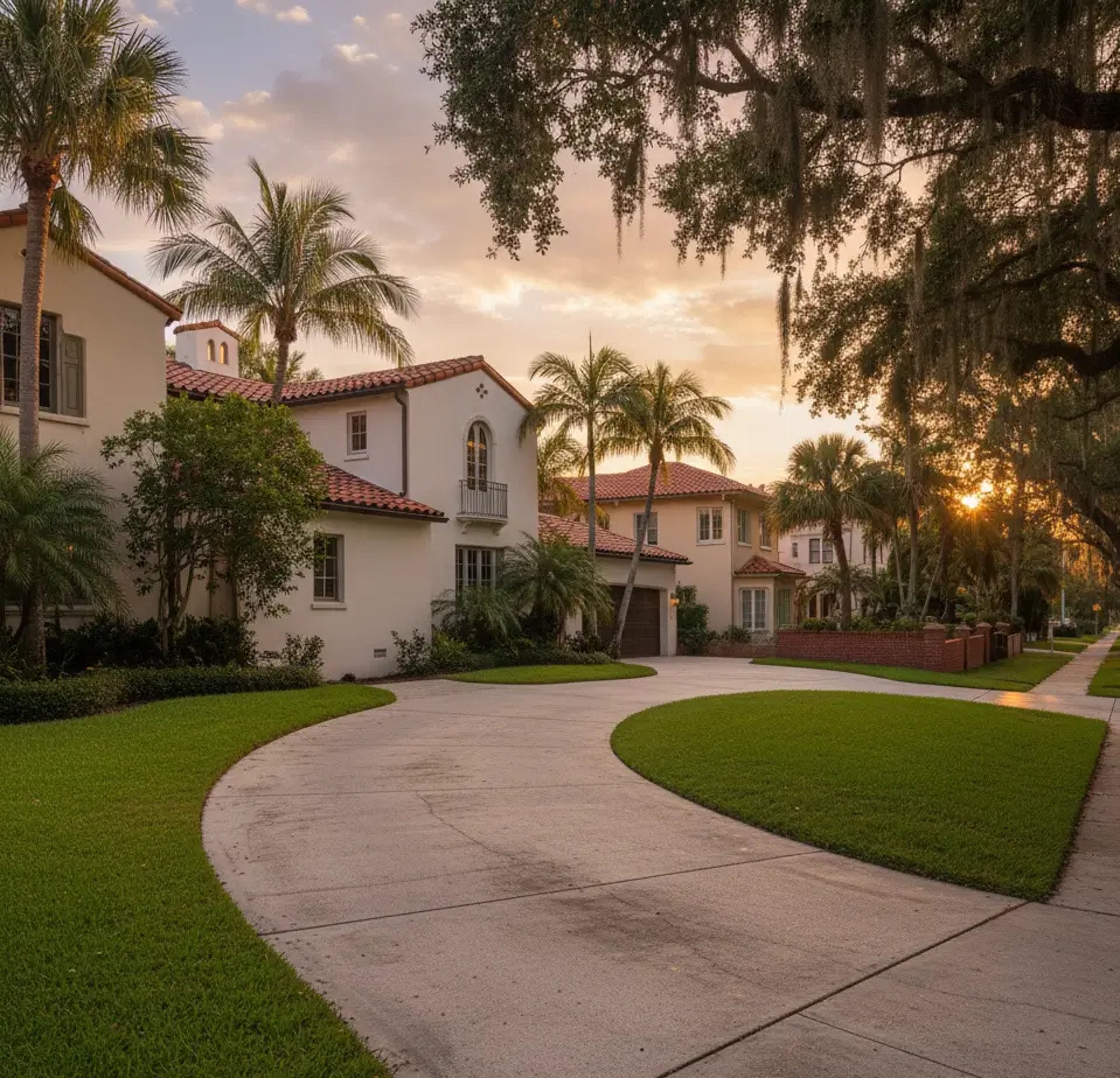 Clean residential concrete driveway in Coral Gables, Florida