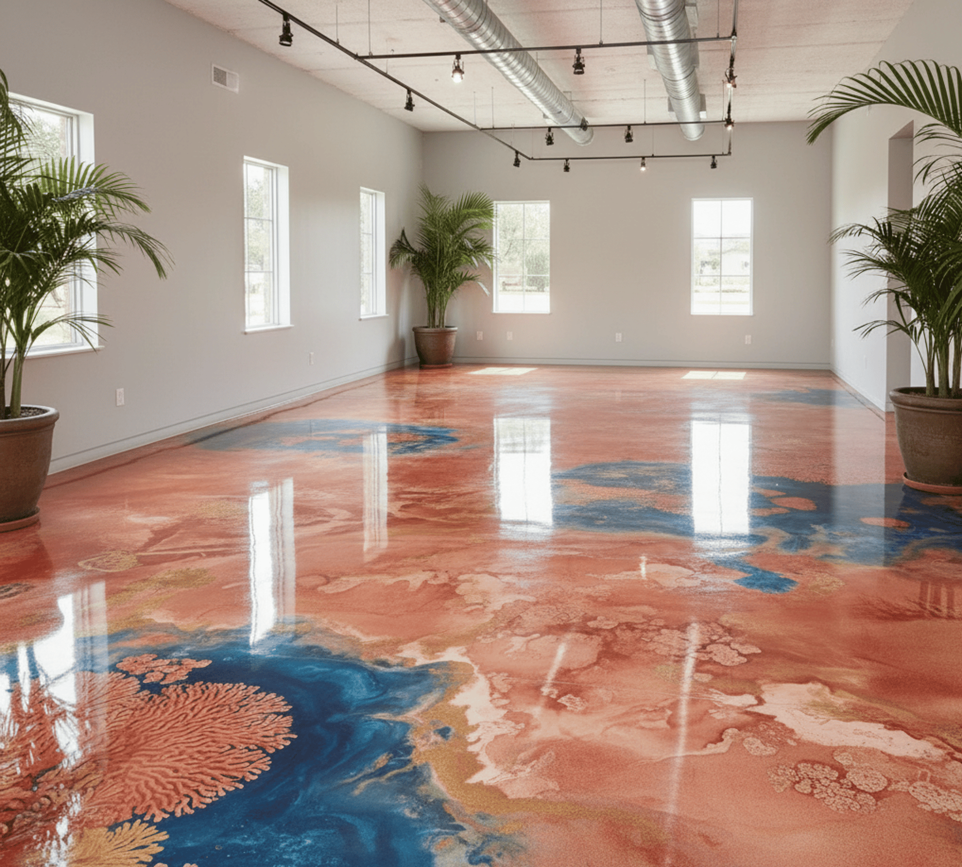 Showroom in Florida with high-gloss epoxy finish