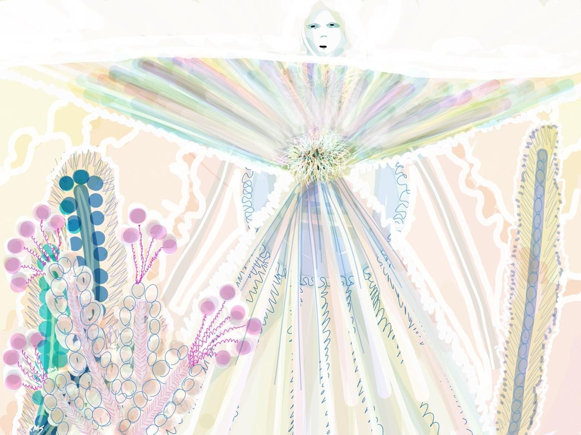 a blue and white background with wavy lines