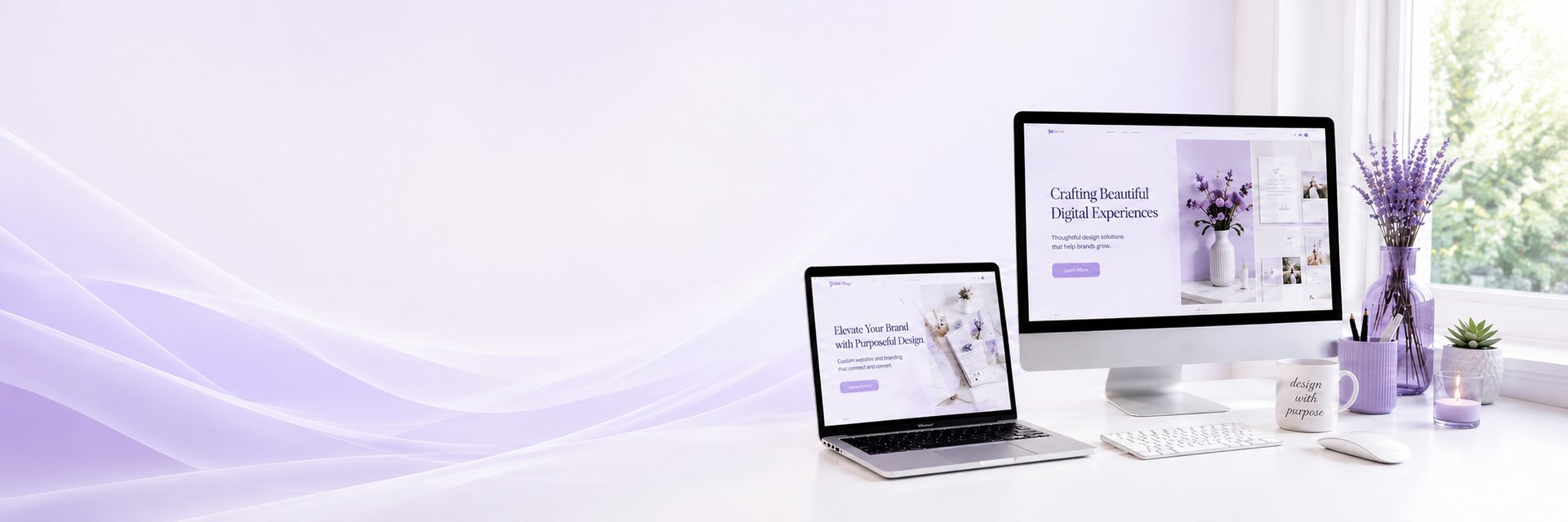 Serene lavender workspace with modern design