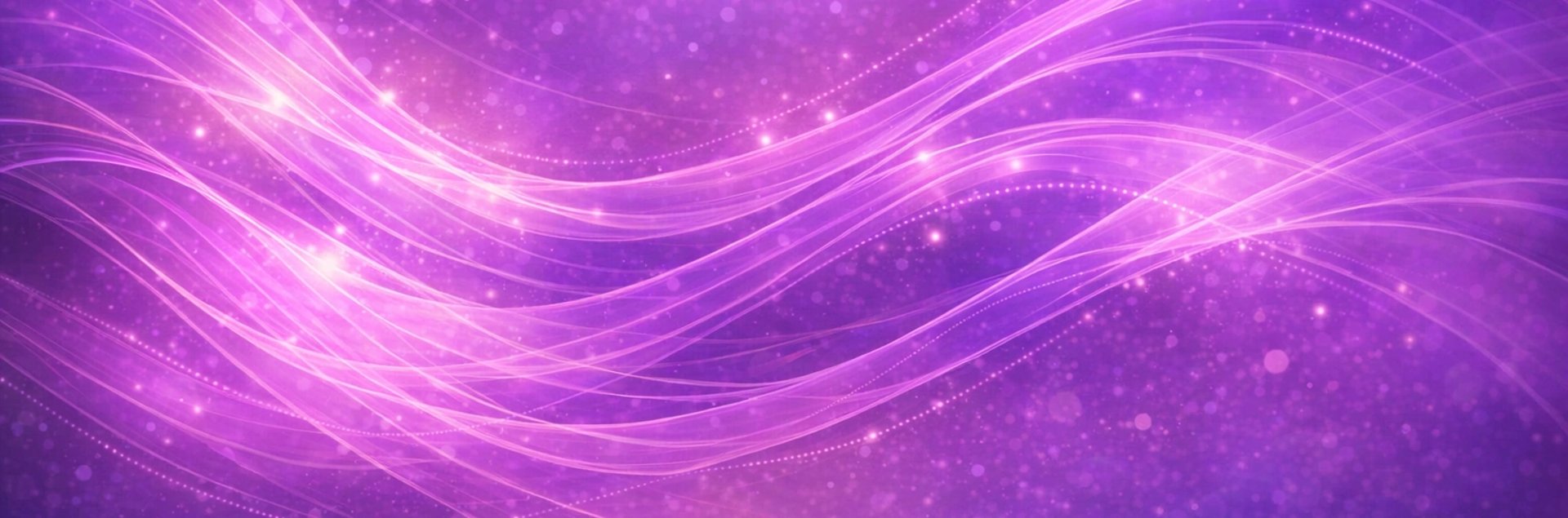Soft flowing waves of purple & pink light with glowing particles, creating an frequency‑like motion across the image.