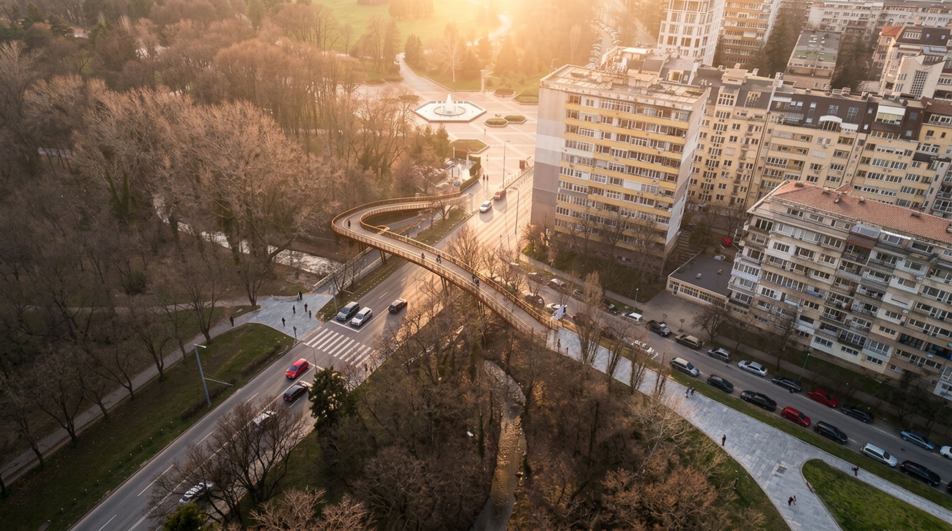 an abstract photo of a curved building with a blue sky in the background