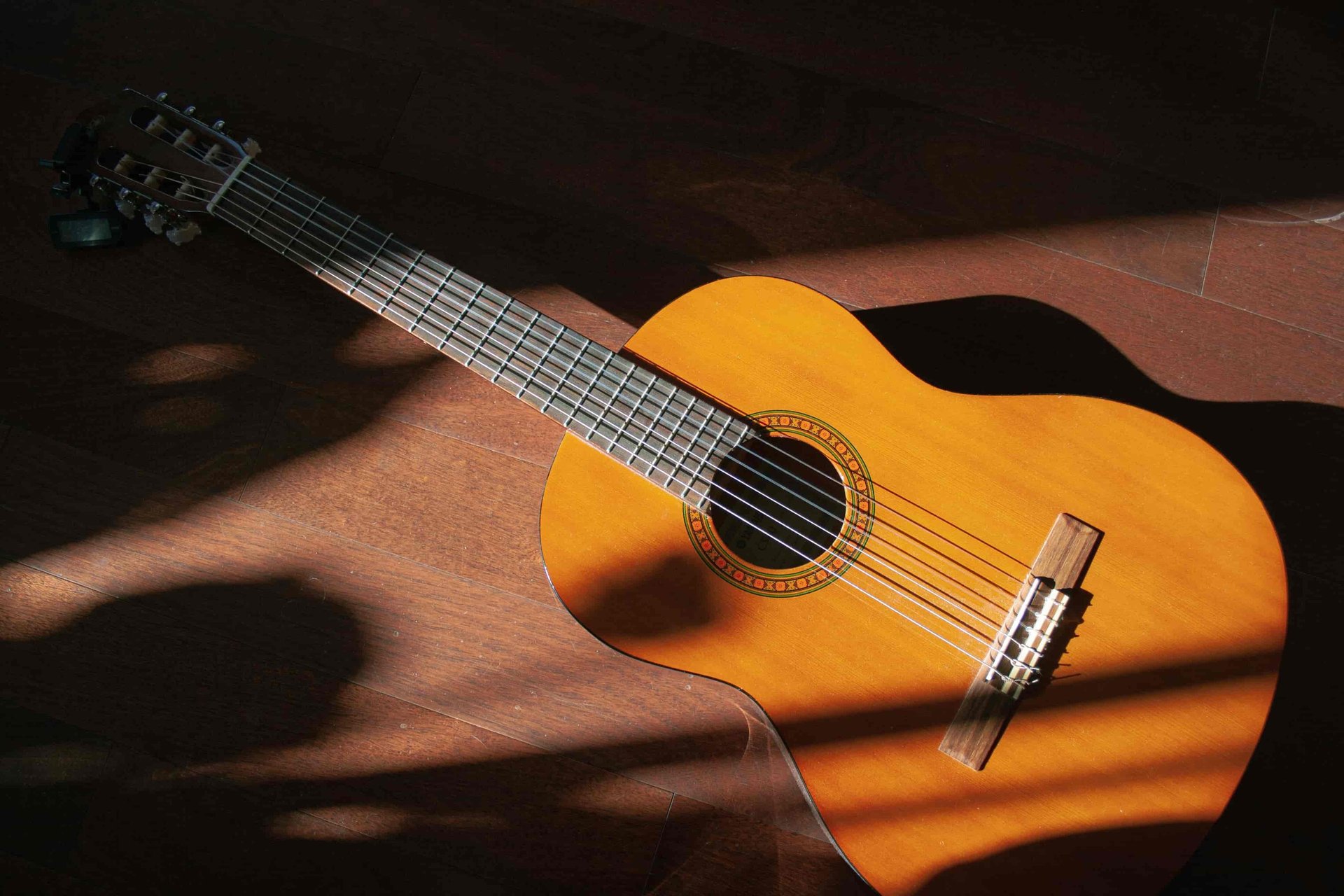Acoustic guitar with cinematic lighting