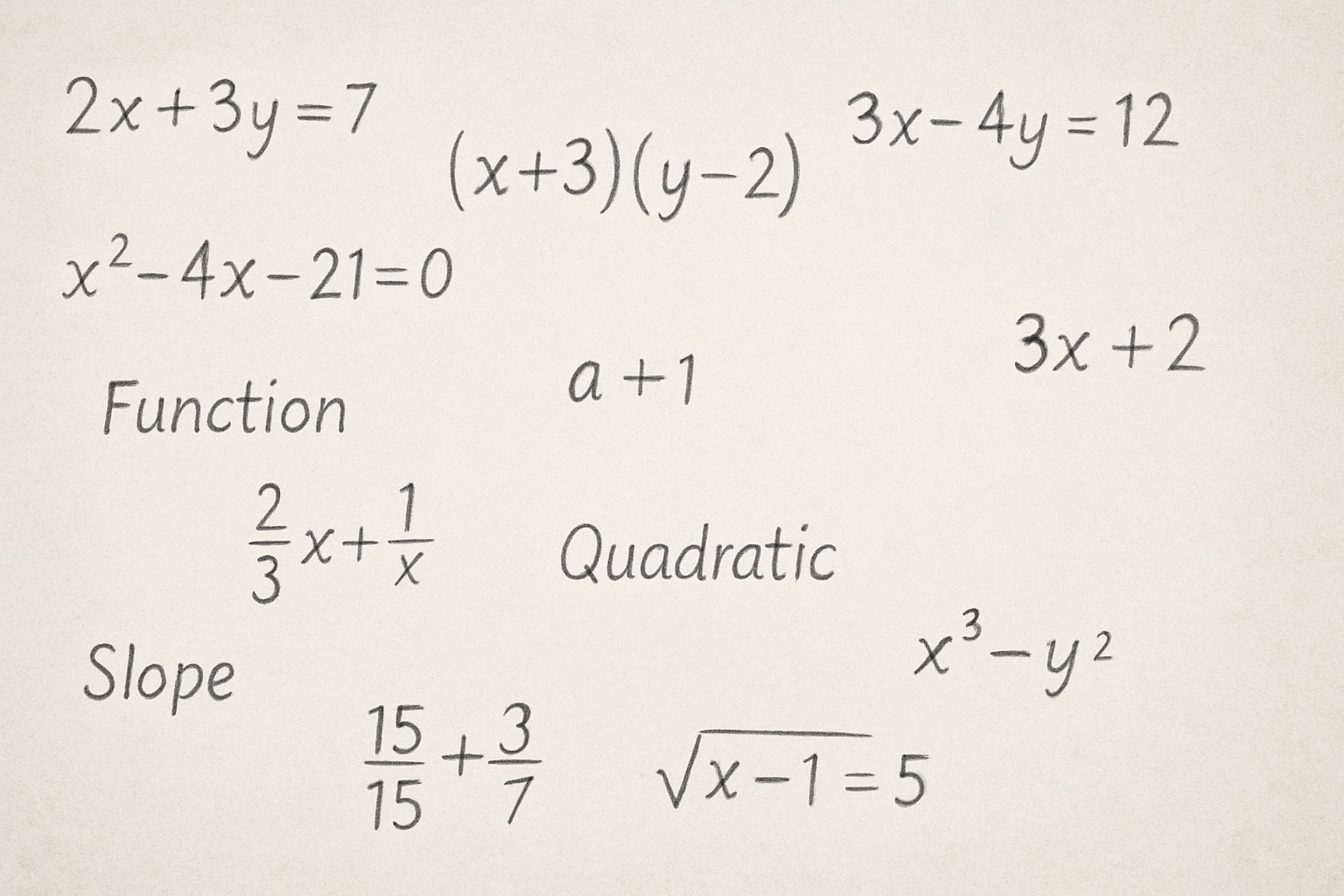 Mathematical formulas are shown on the paper.