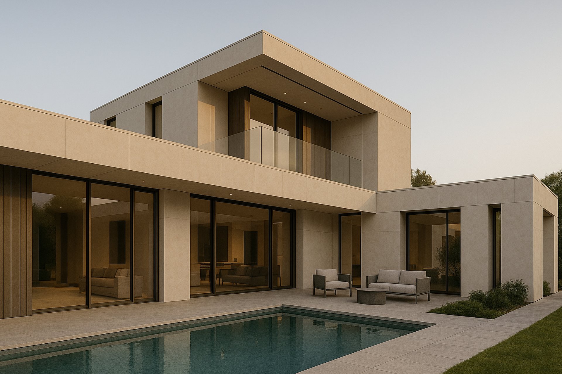 una casa moderna e lussuosa con piscina e ampie vetrate