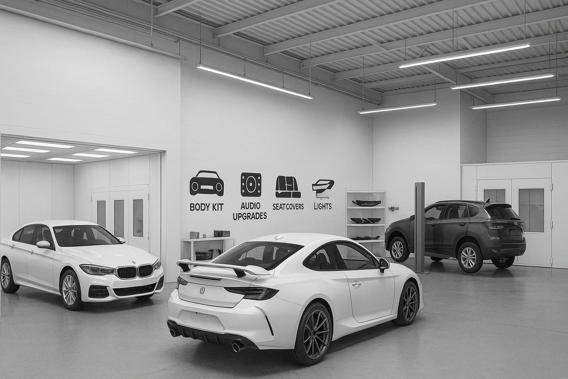 a car is parked inside of a garage