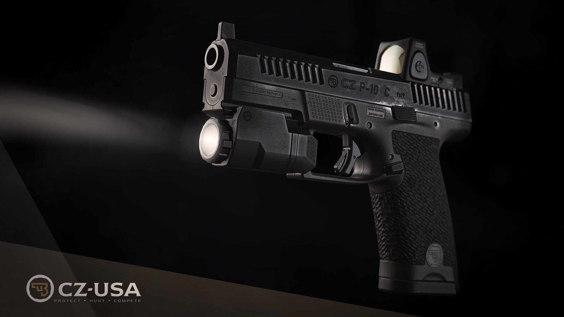 a close up of a gun on a black surface