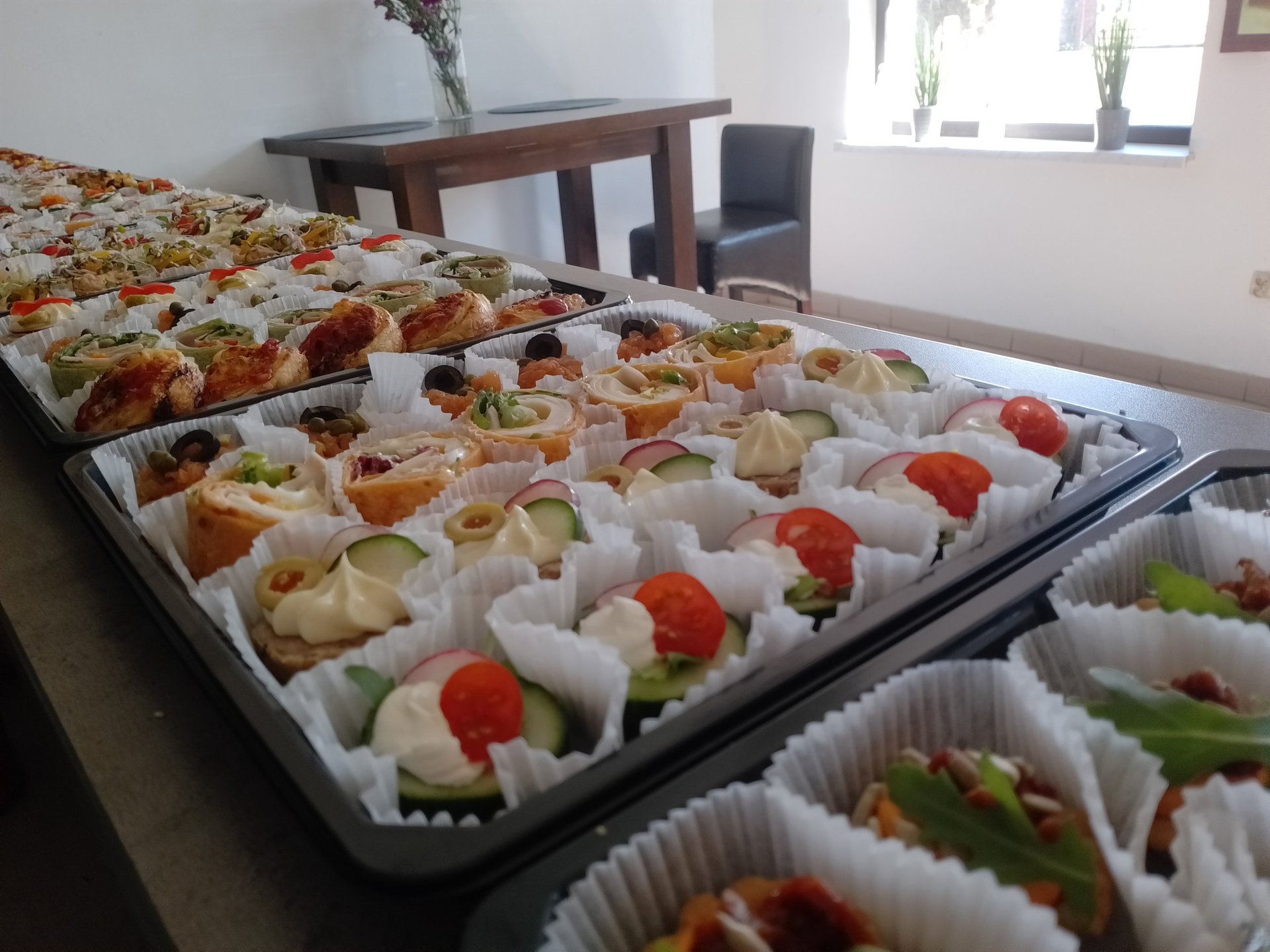 A table with a variety of food on it