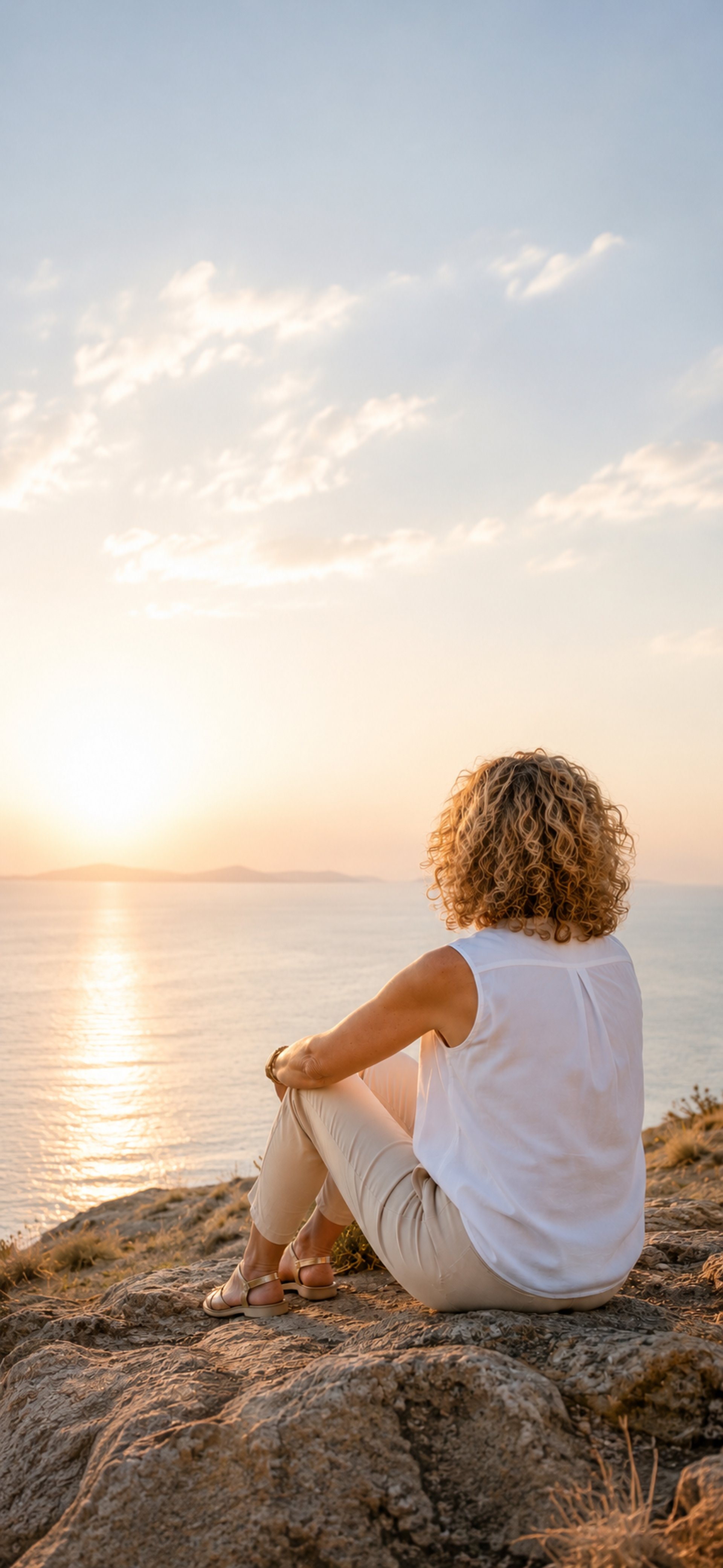 person sitting on top of gray rock overlooking mountain during daytime