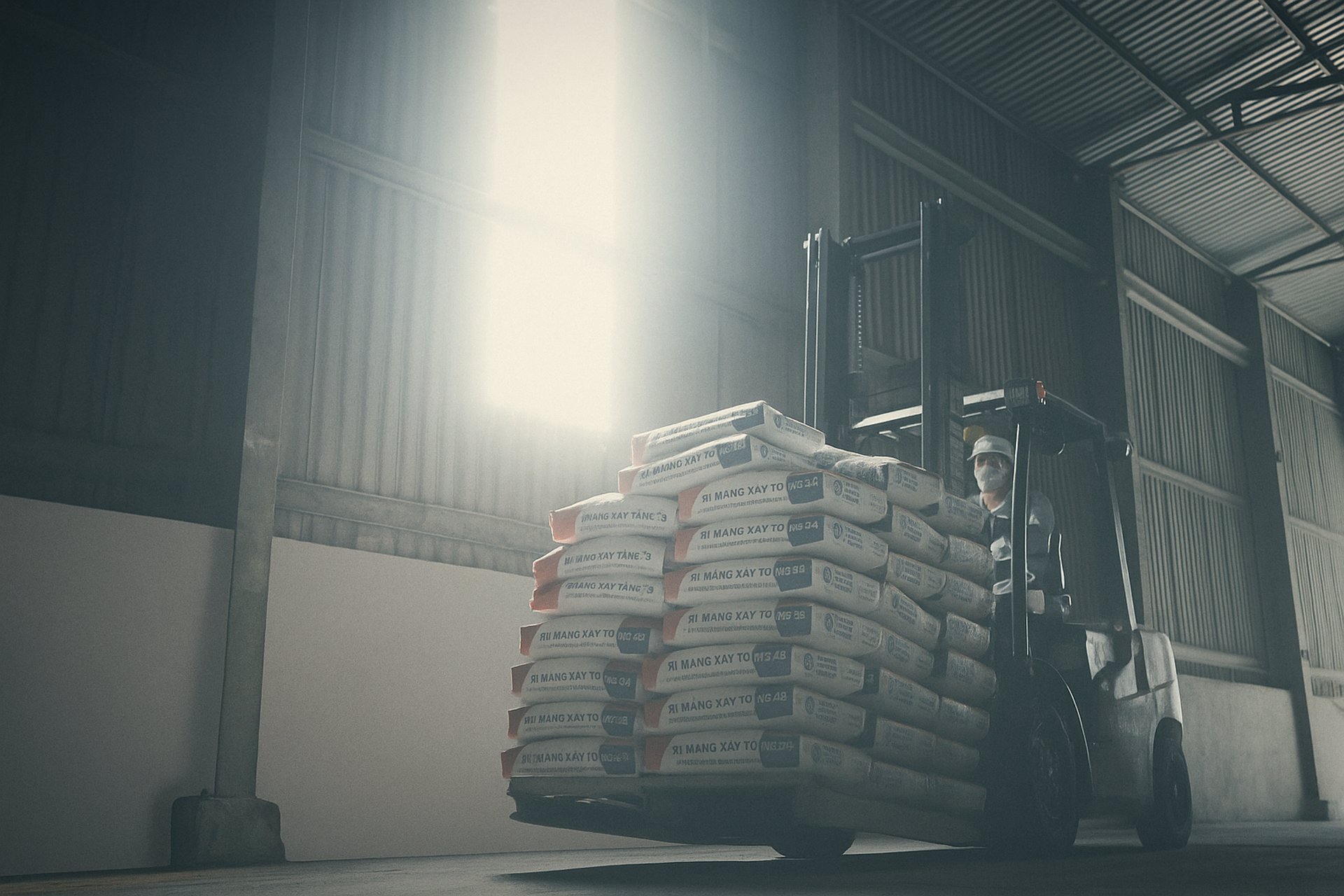 a forklift with a stack of boxes on top of it
