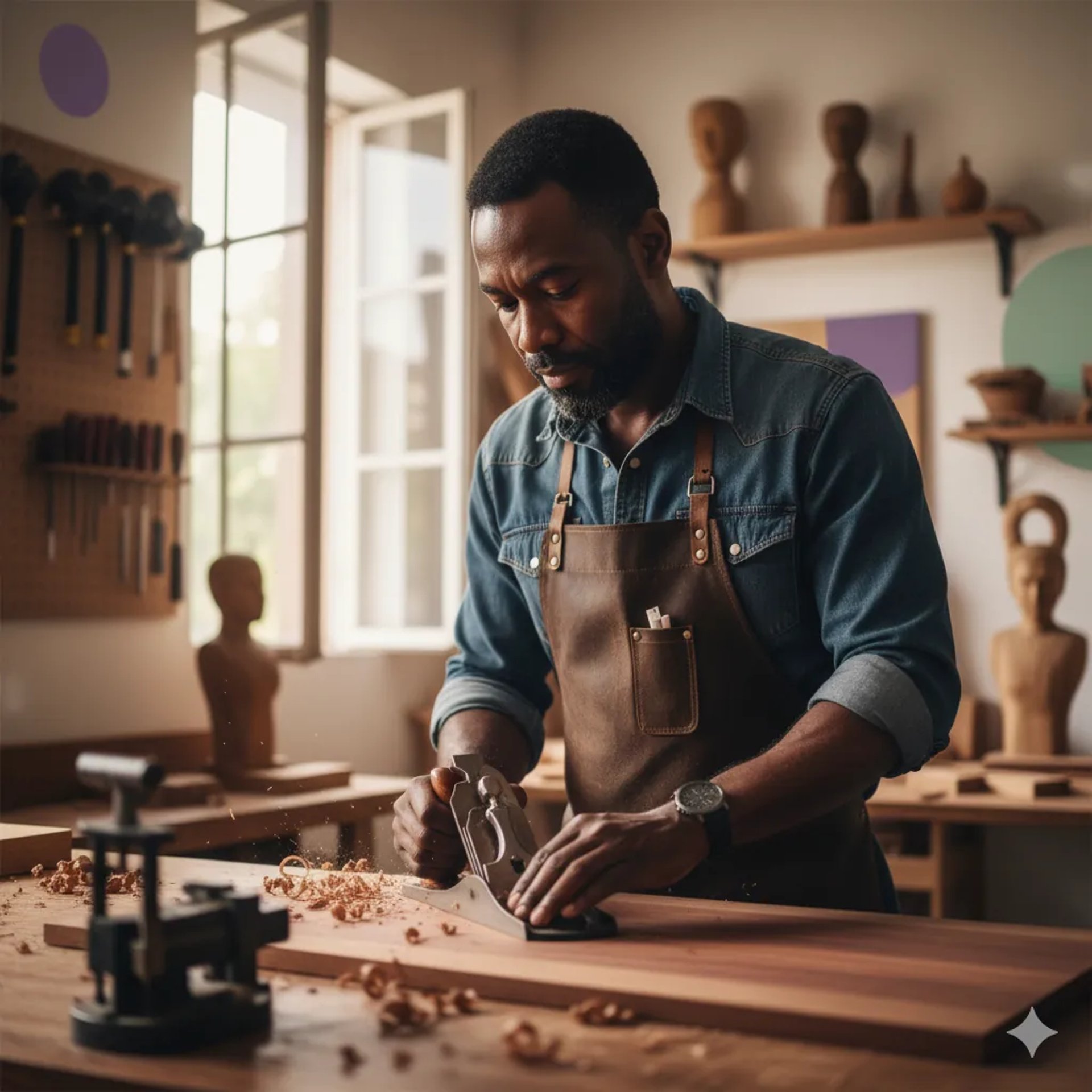 Artisan travaillant le bois dans son atelier