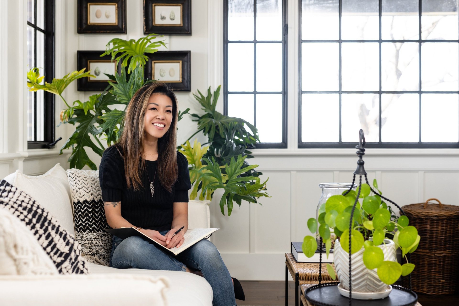 black and brown leather padded tub sofa