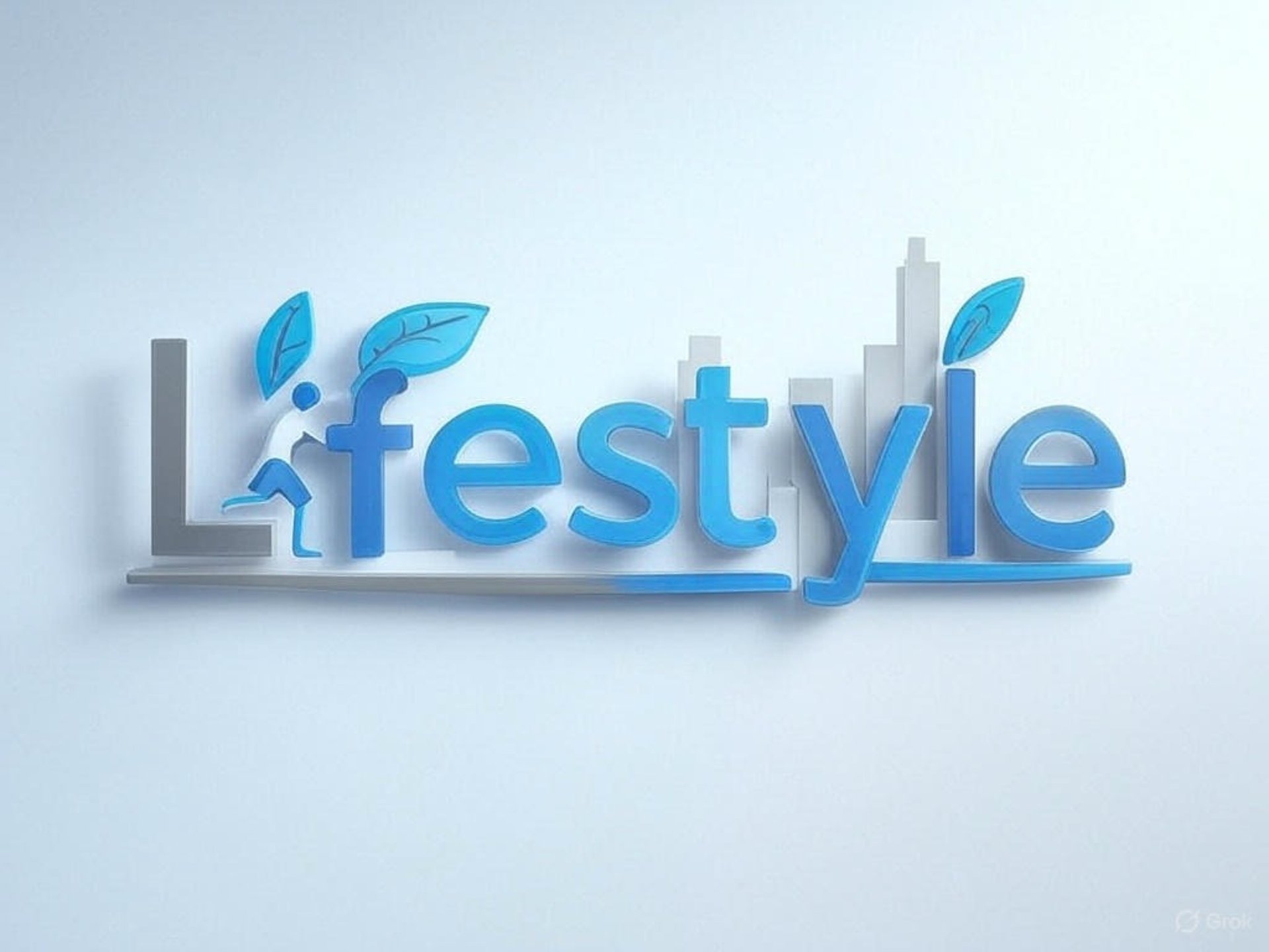 Lifestyle" blog logo featuring 3D blue letters on a light background, incorporating a silhouette of an active person and gree