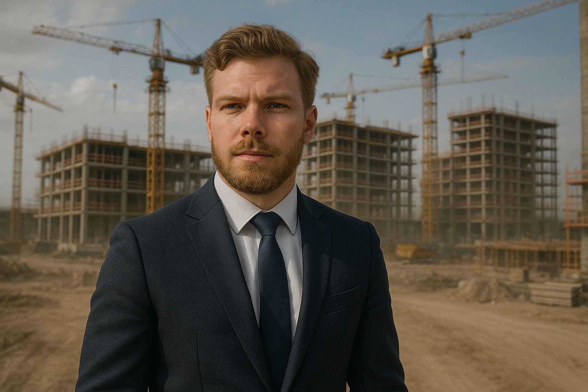 Government bid writing expert standing in front of a federal construction project.